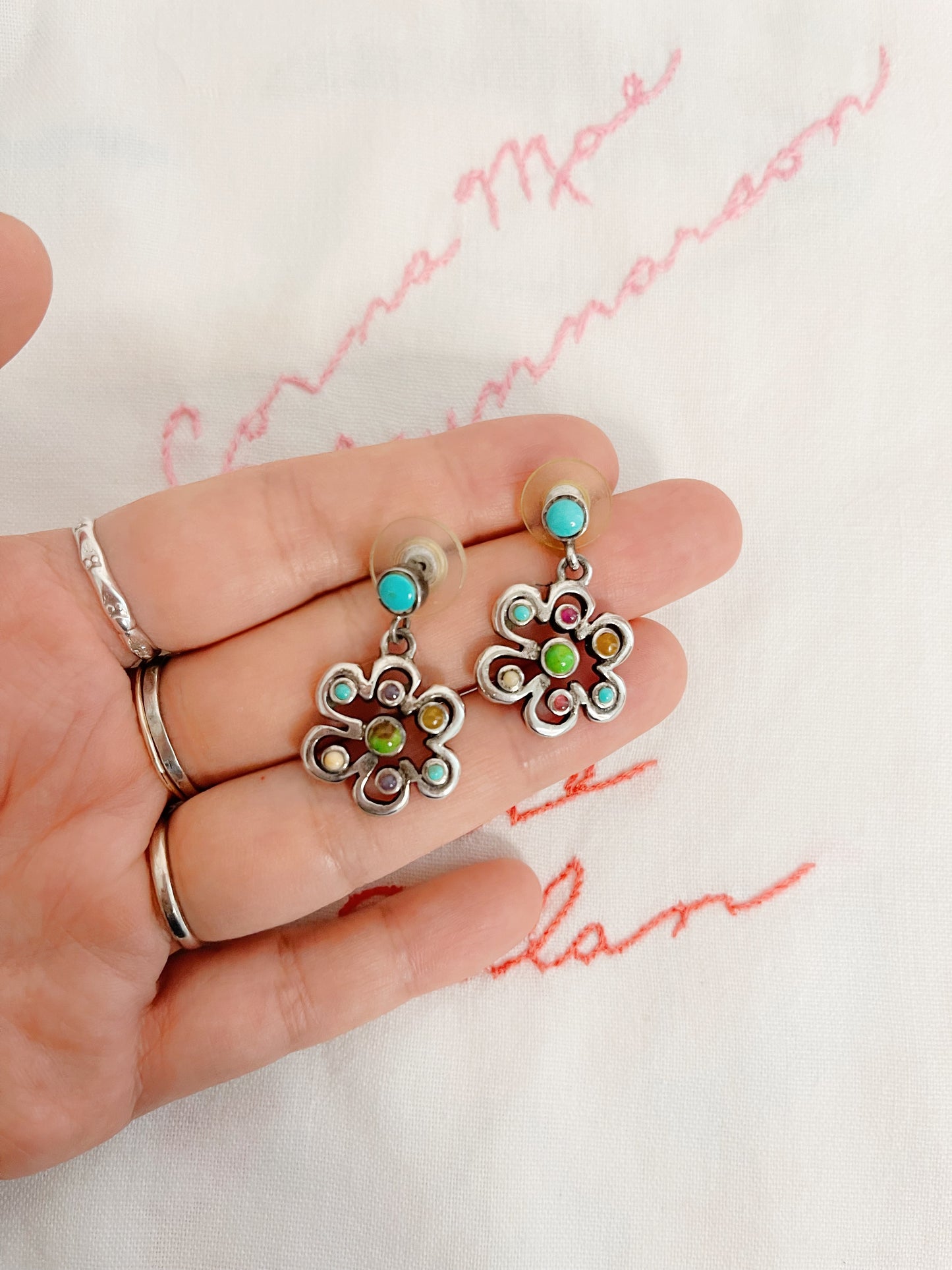 Vintage Flower Unique Silver Bracelet and Pierce