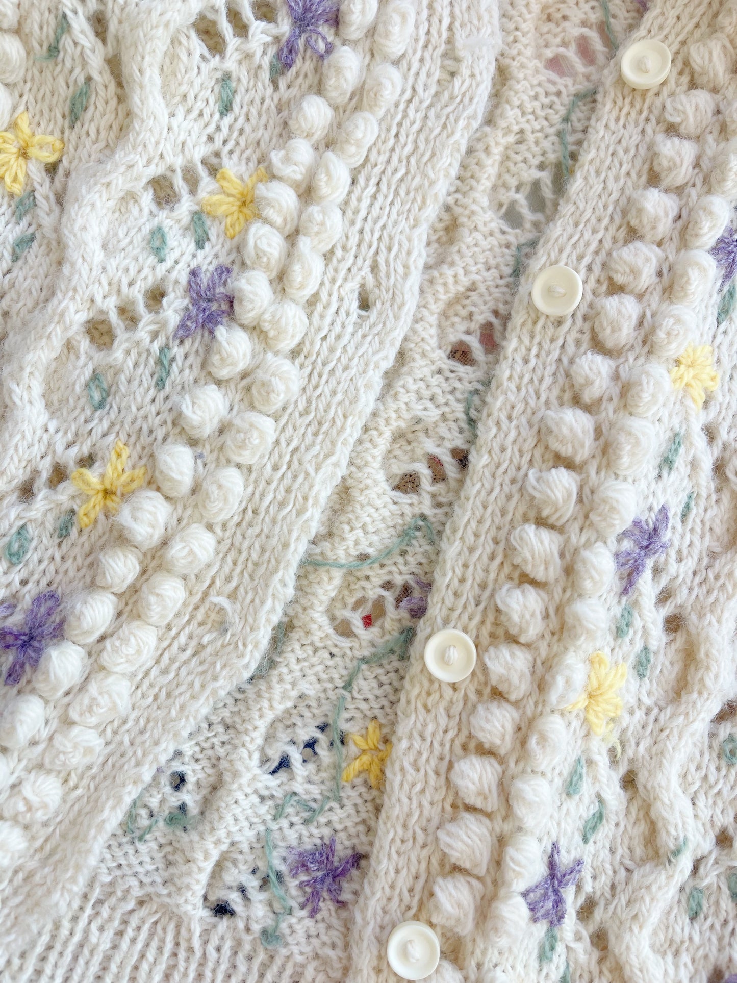 1970s Pom Pom Flower Knit Cardigan