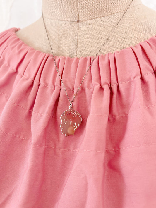 Vintage Side Face Silver Necklace