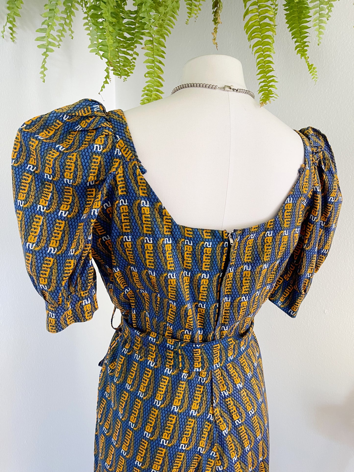 1970’s Puff Sleeve Long Batik Dress.