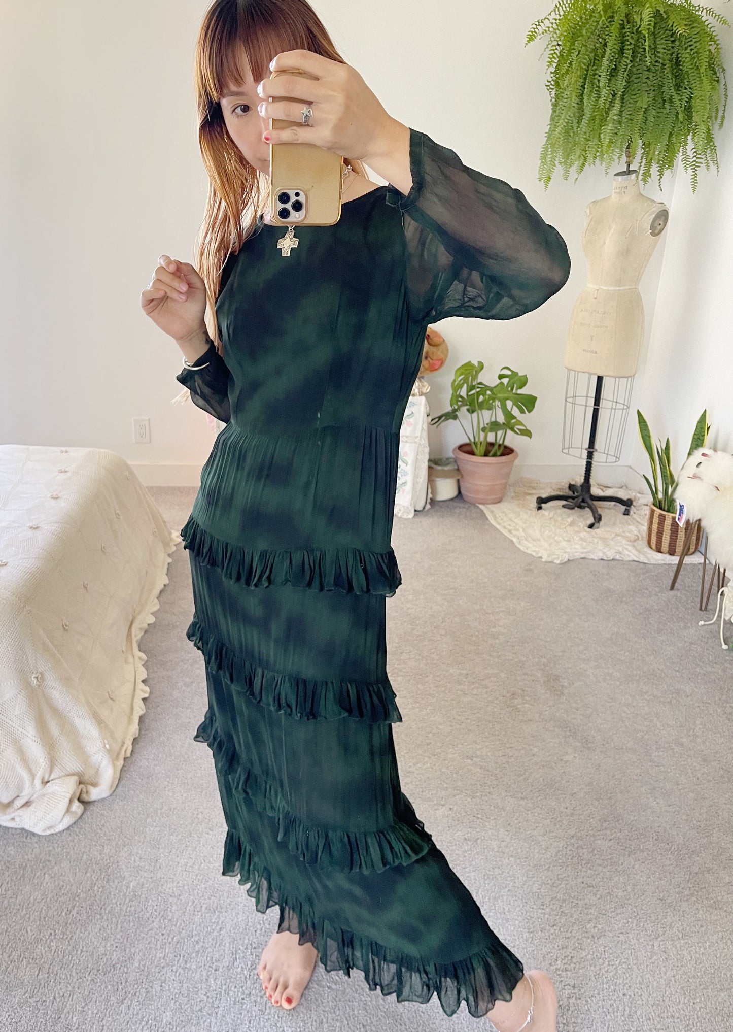 1990’s Moss Green Sheer Long Dress.