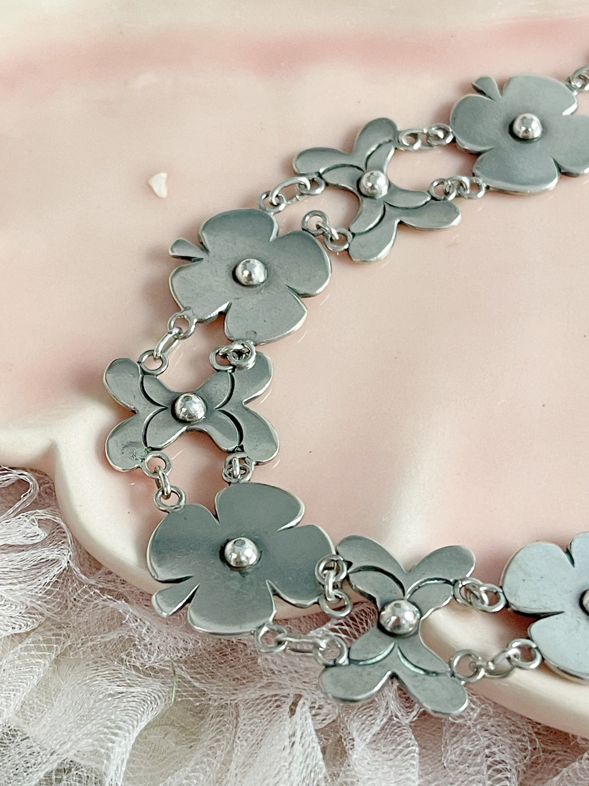 Vintage 1950s Flowers Silver 980 Necklace
