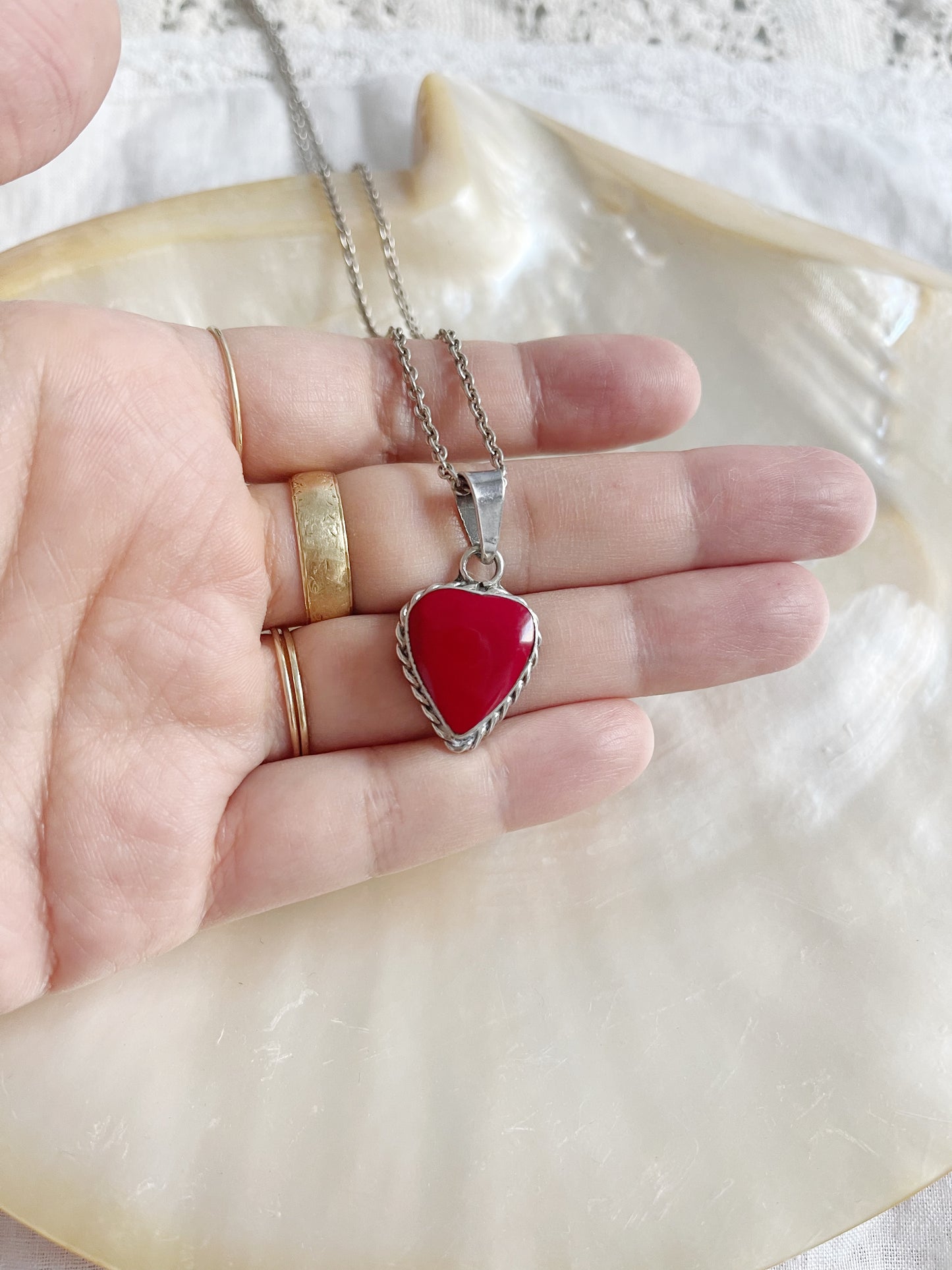 Vintage Red Jasper Heart Necklace