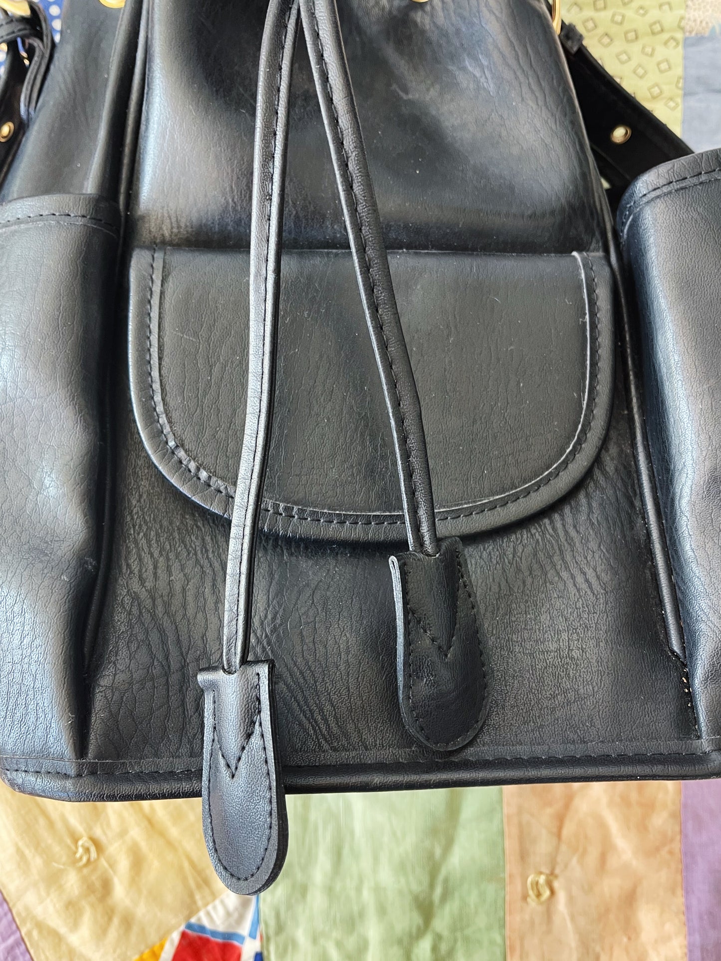 Black Leather Bucket Shoulder Bag