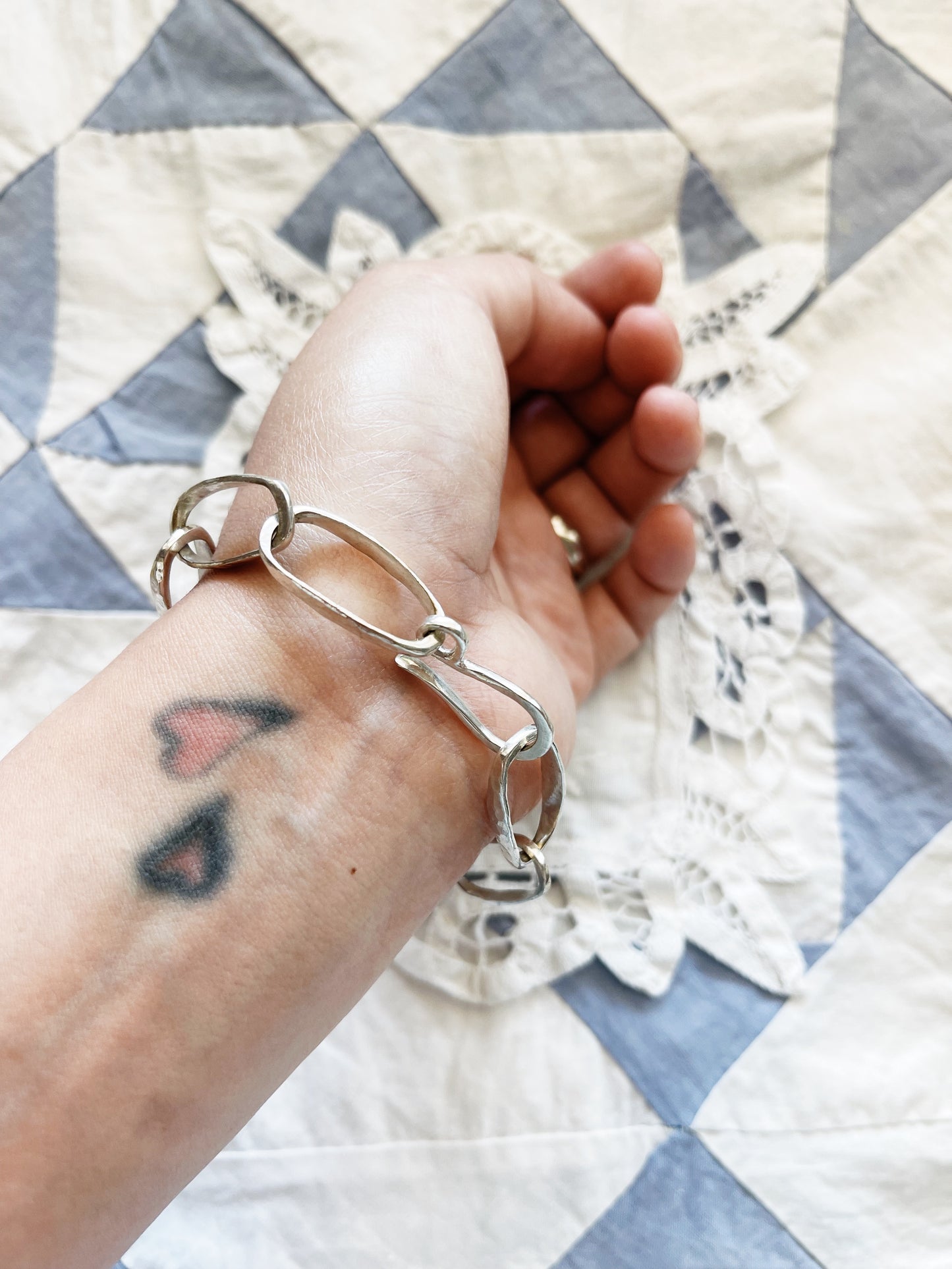 Vintage Hammered Silver Chain Bracelet