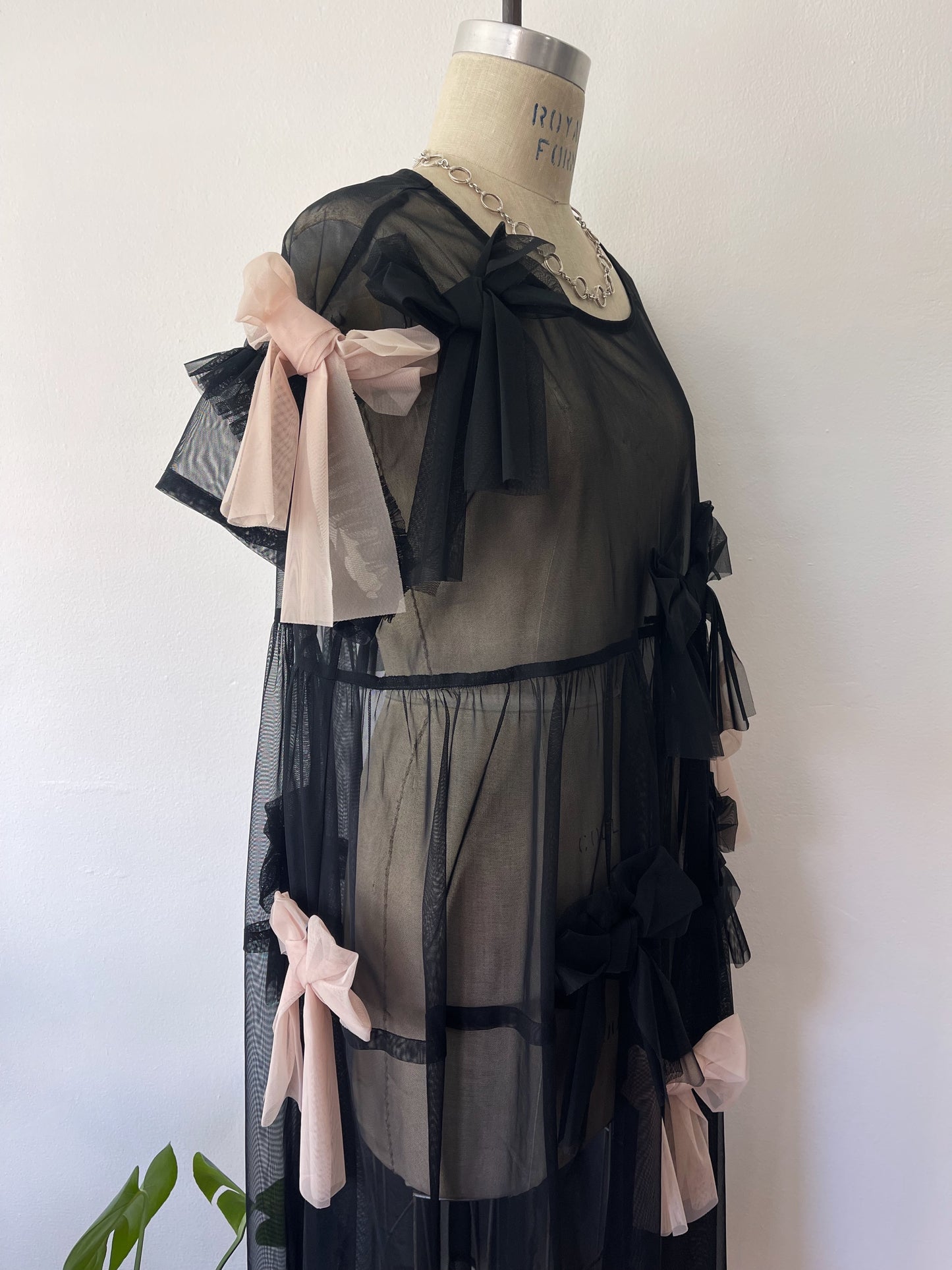 Black Sheer Ribbon Dress