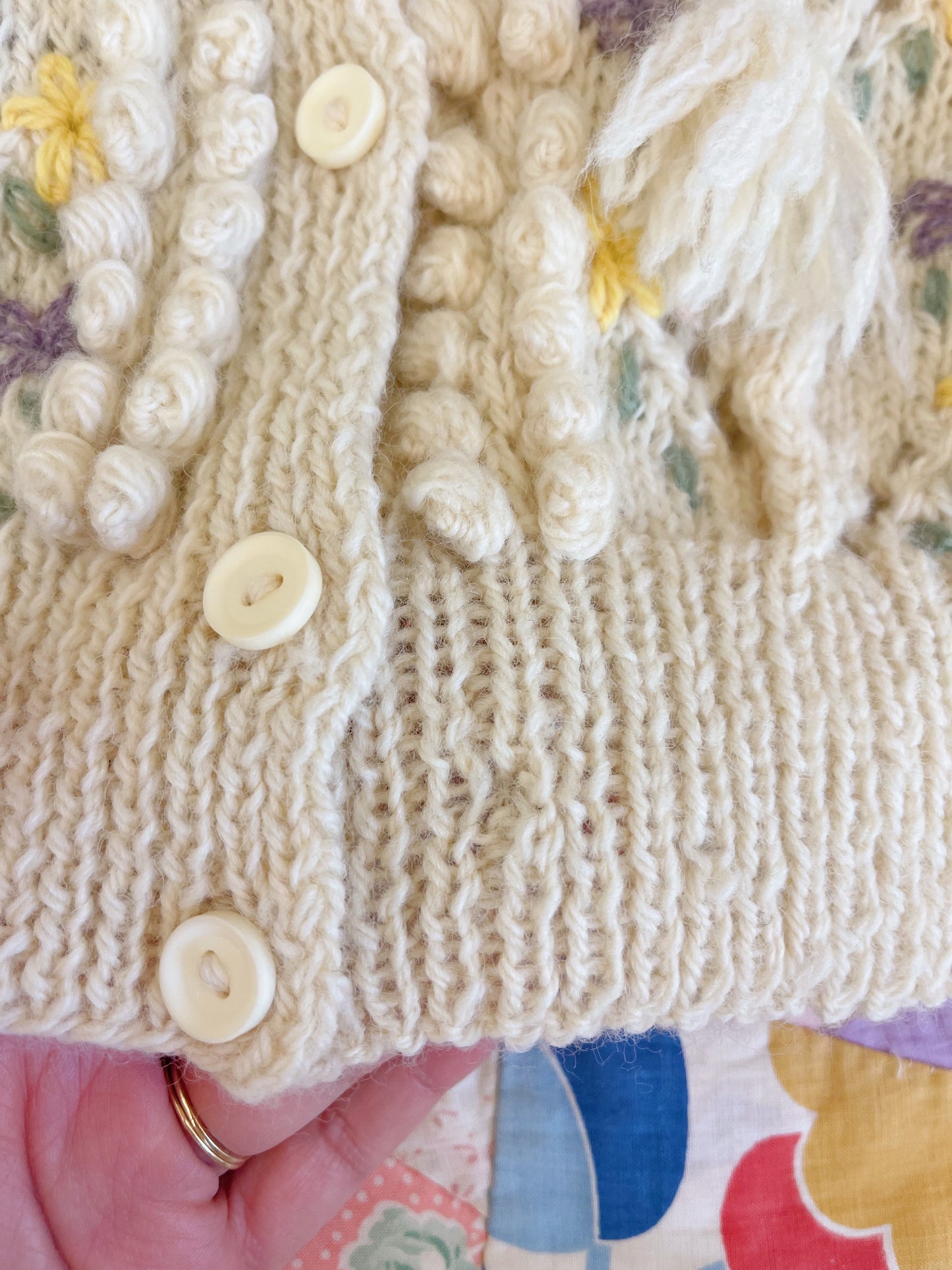 1970s Pom Pom Flower Knit Cardigan