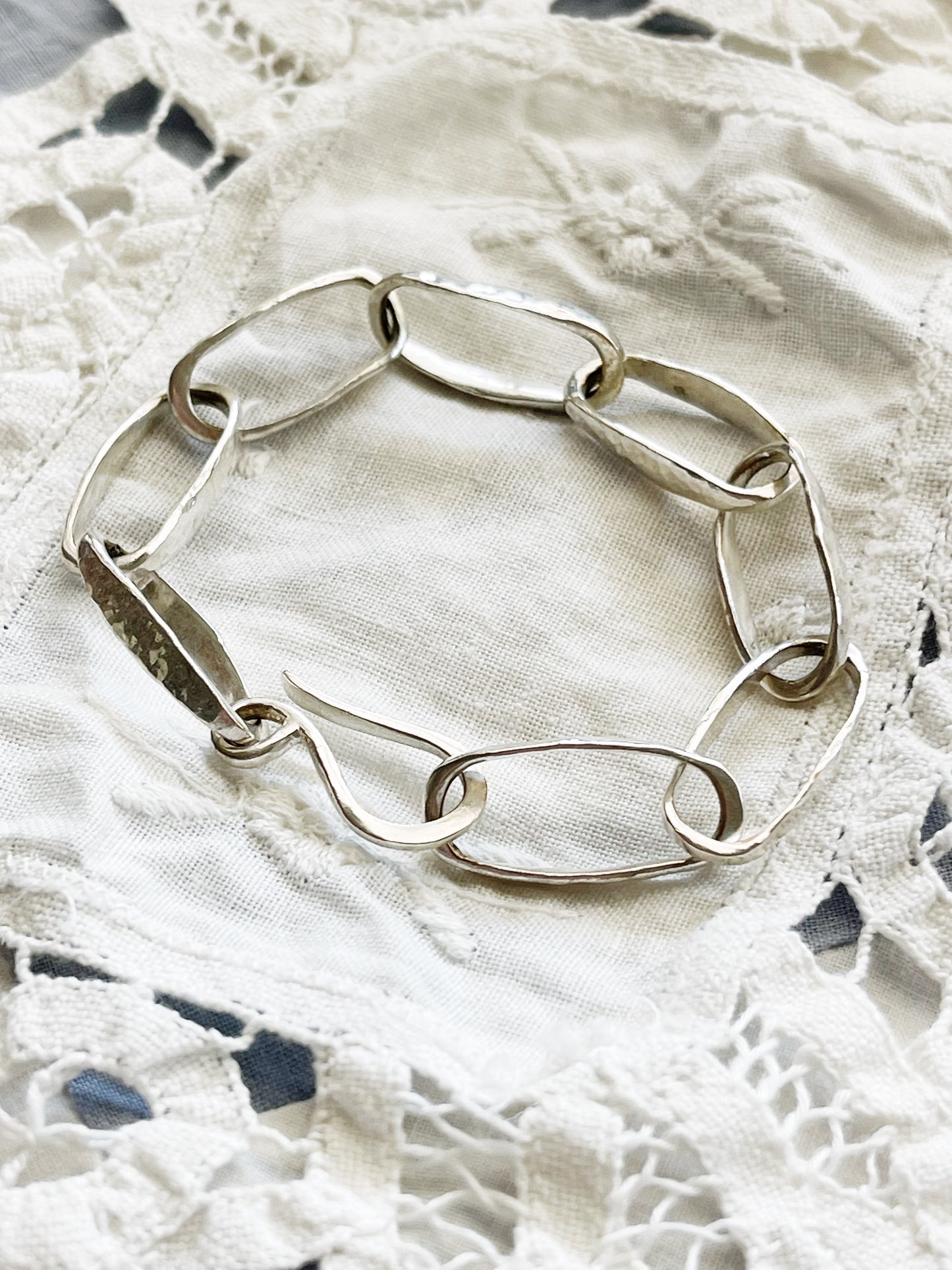 Vintage Hammered Silver Chain Bracelet