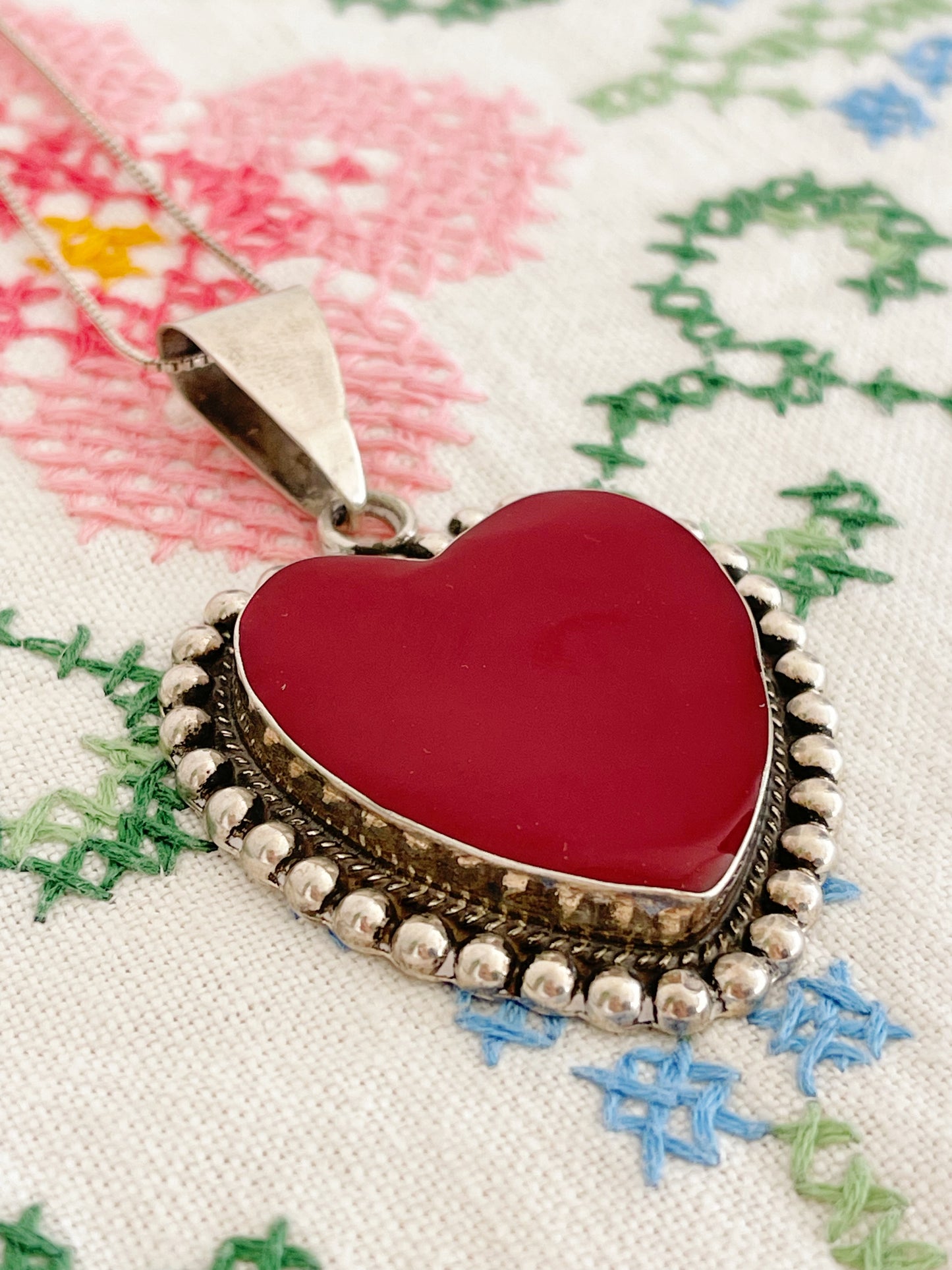 Vintage Red Jasper Huge Heart Necklace.