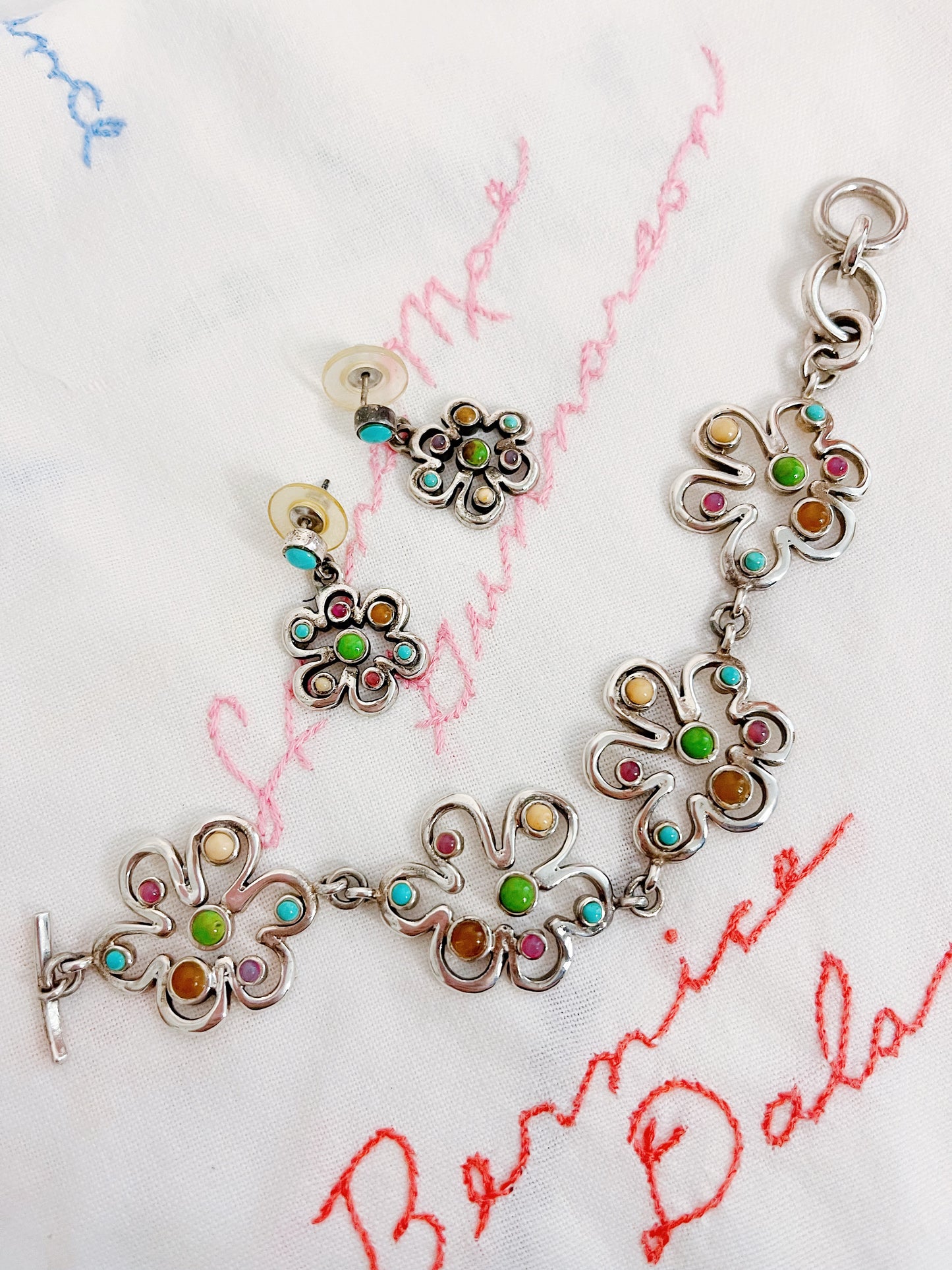 Vintage Flower Unique Silver Bracelet and Pierce