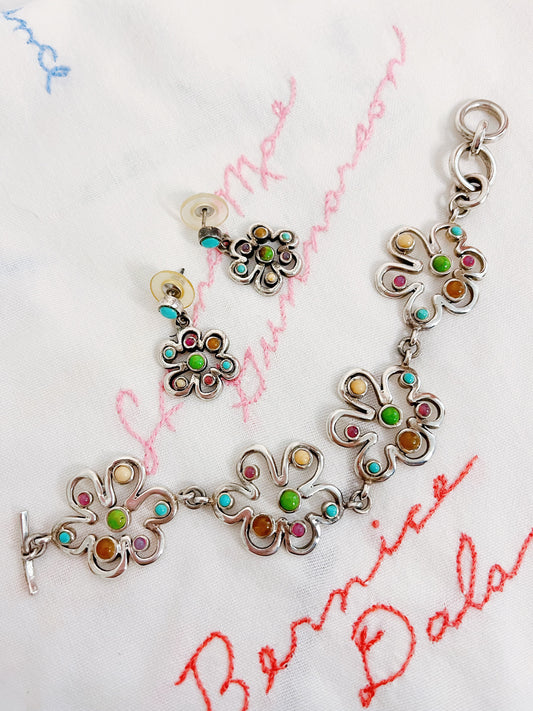 Vintage Flower Unique Silver Bracelet and Pierce