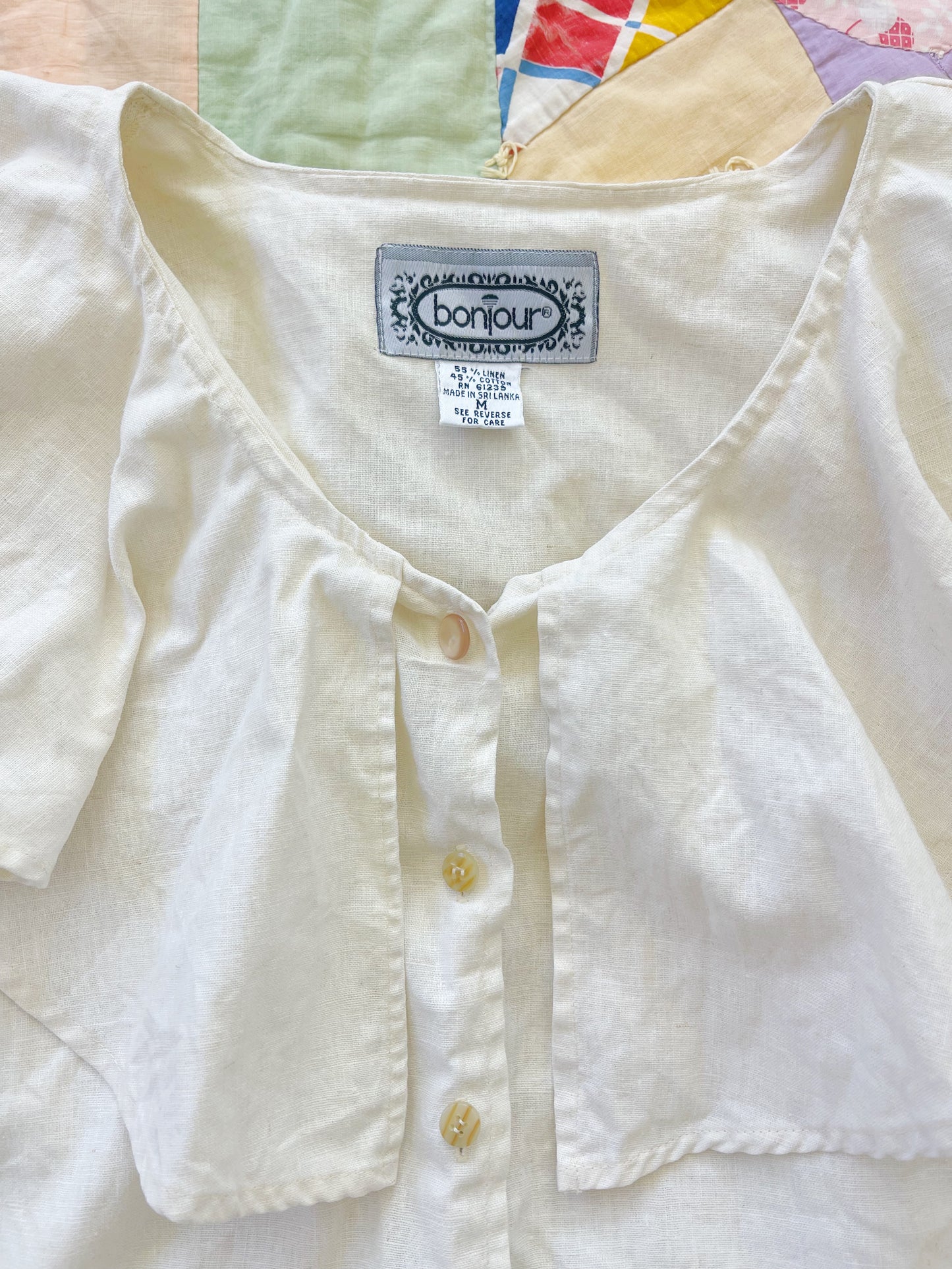 Vintage Cotton Linen Big Collar Frill Blouse