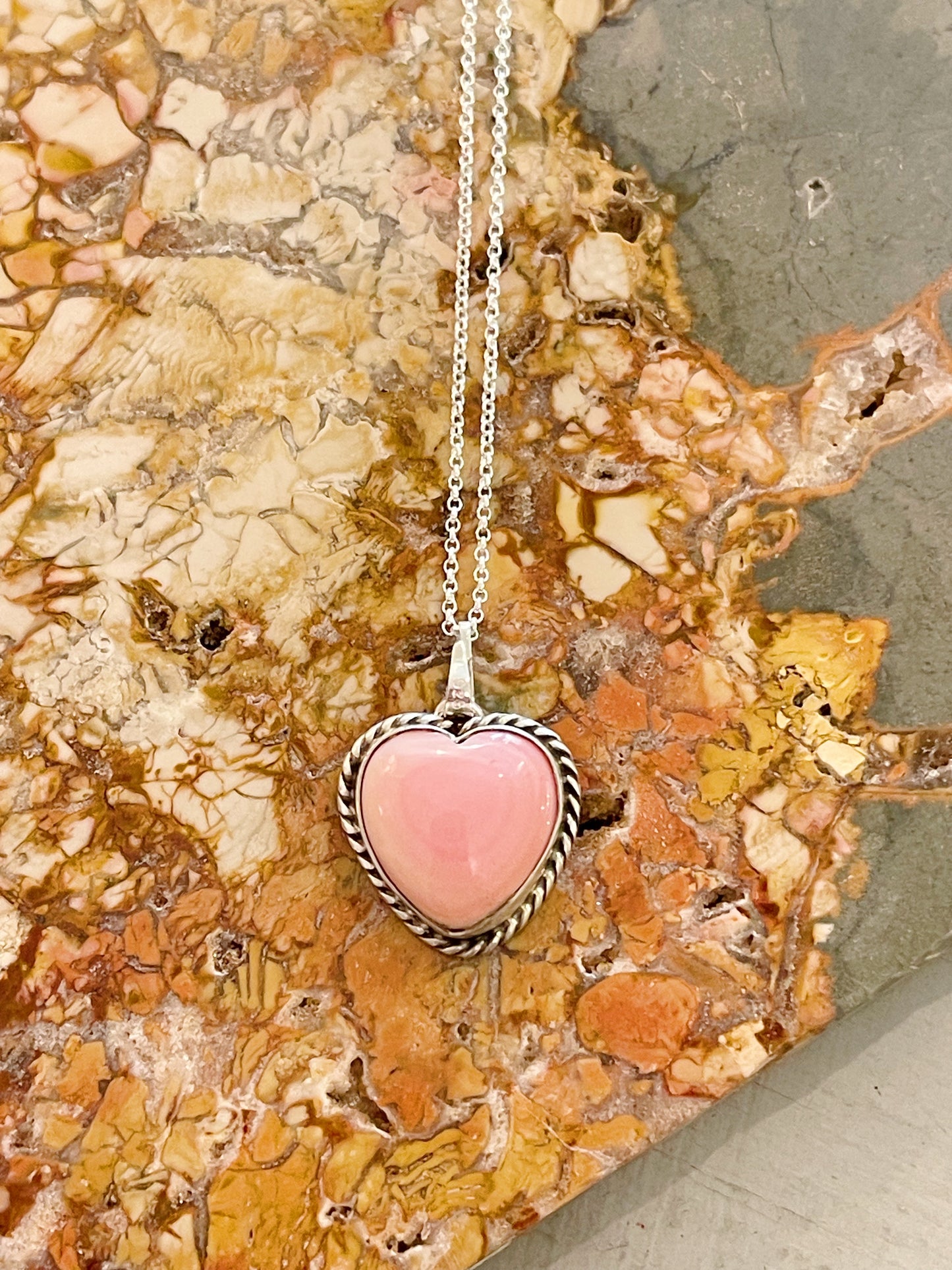Pink Conch Heart Necklace By Navajo