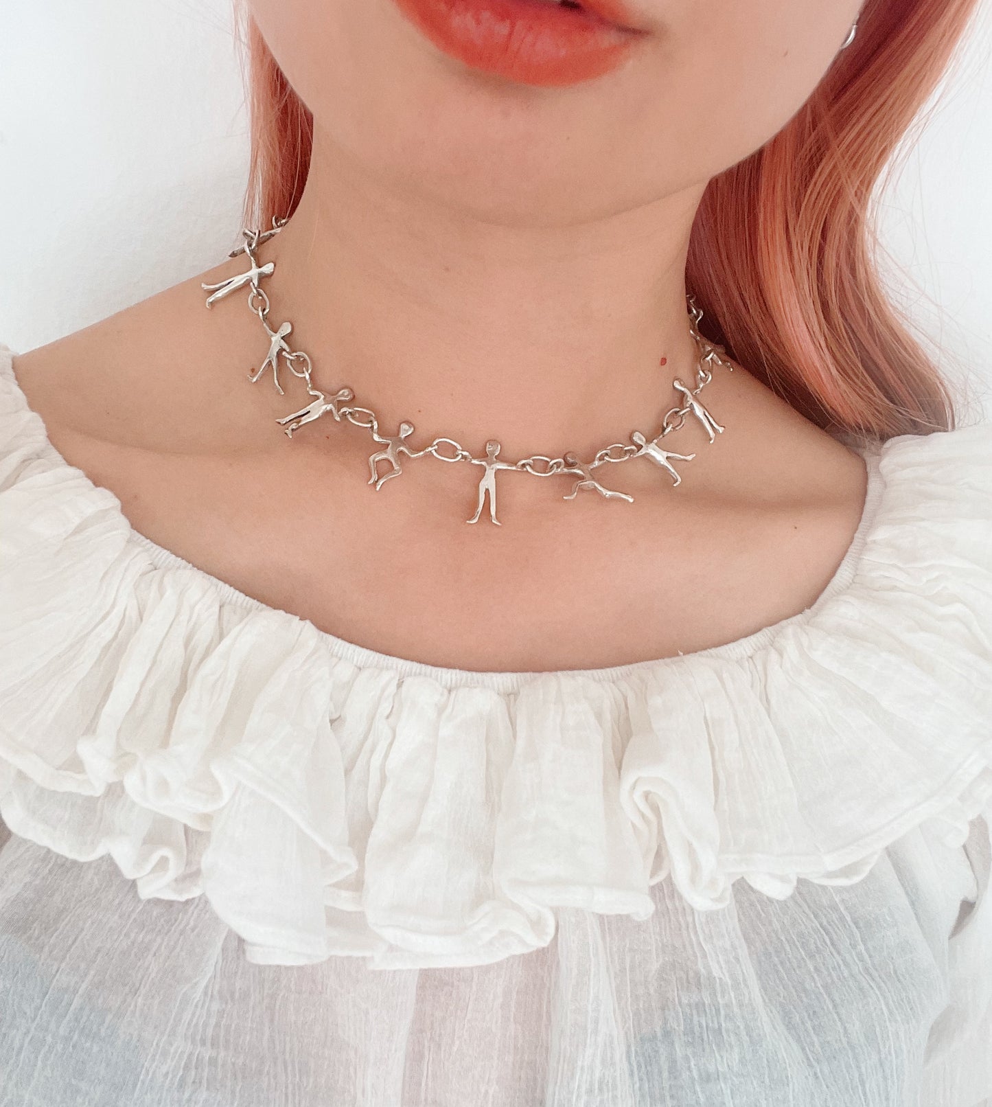 Super Rare! Vintage People Linked Silver Choker Necklace.