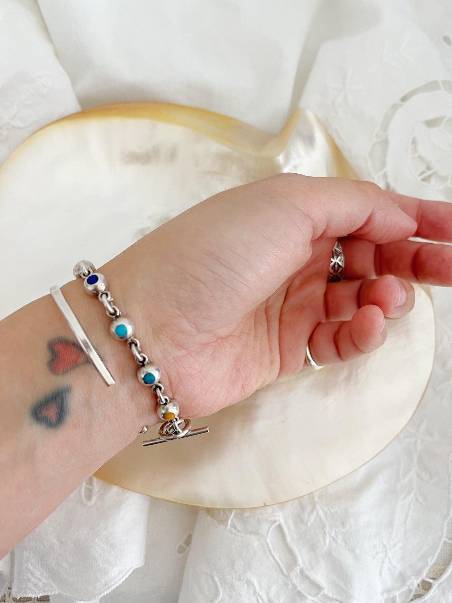 Vintage Tiny Mulch Stone Silver Bracelet.