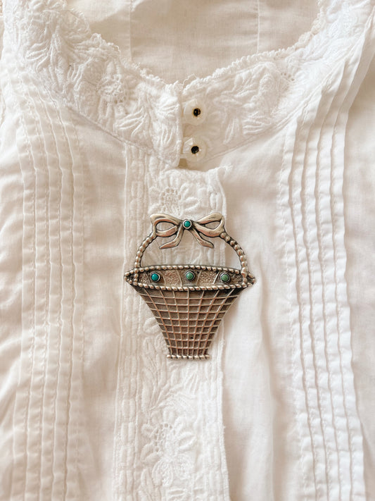 Vintage Rare Ribbon Basket Brooch