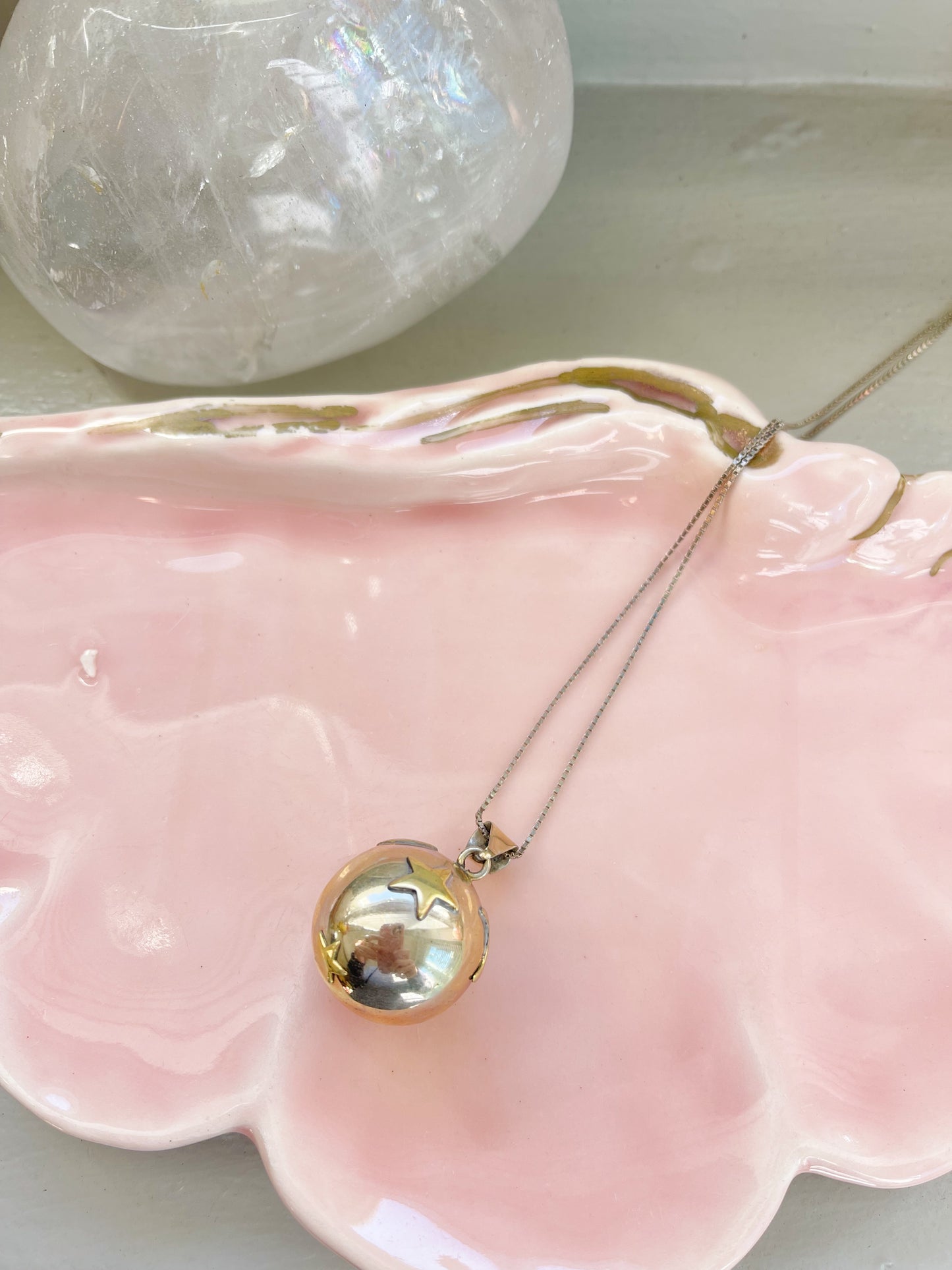 Vintage Moon and Star Melody Ball Silver Necklace