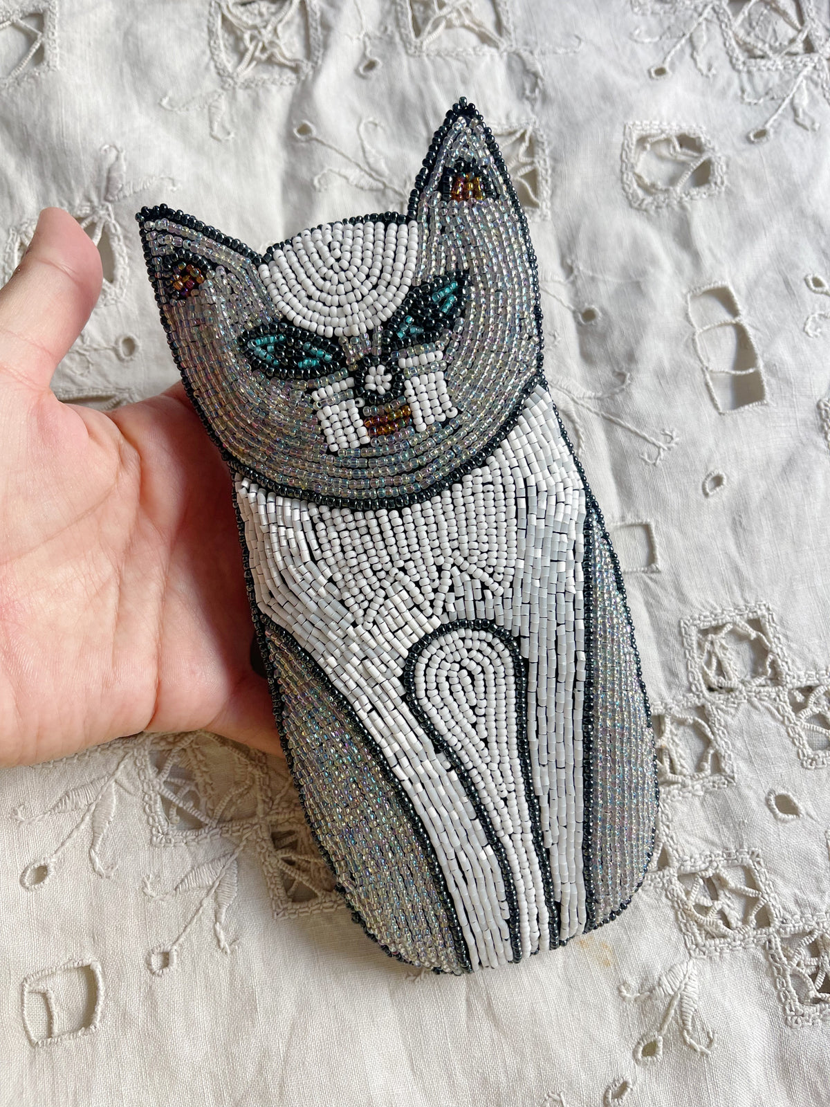 Vintage Beaded Cat Sunglasses Case