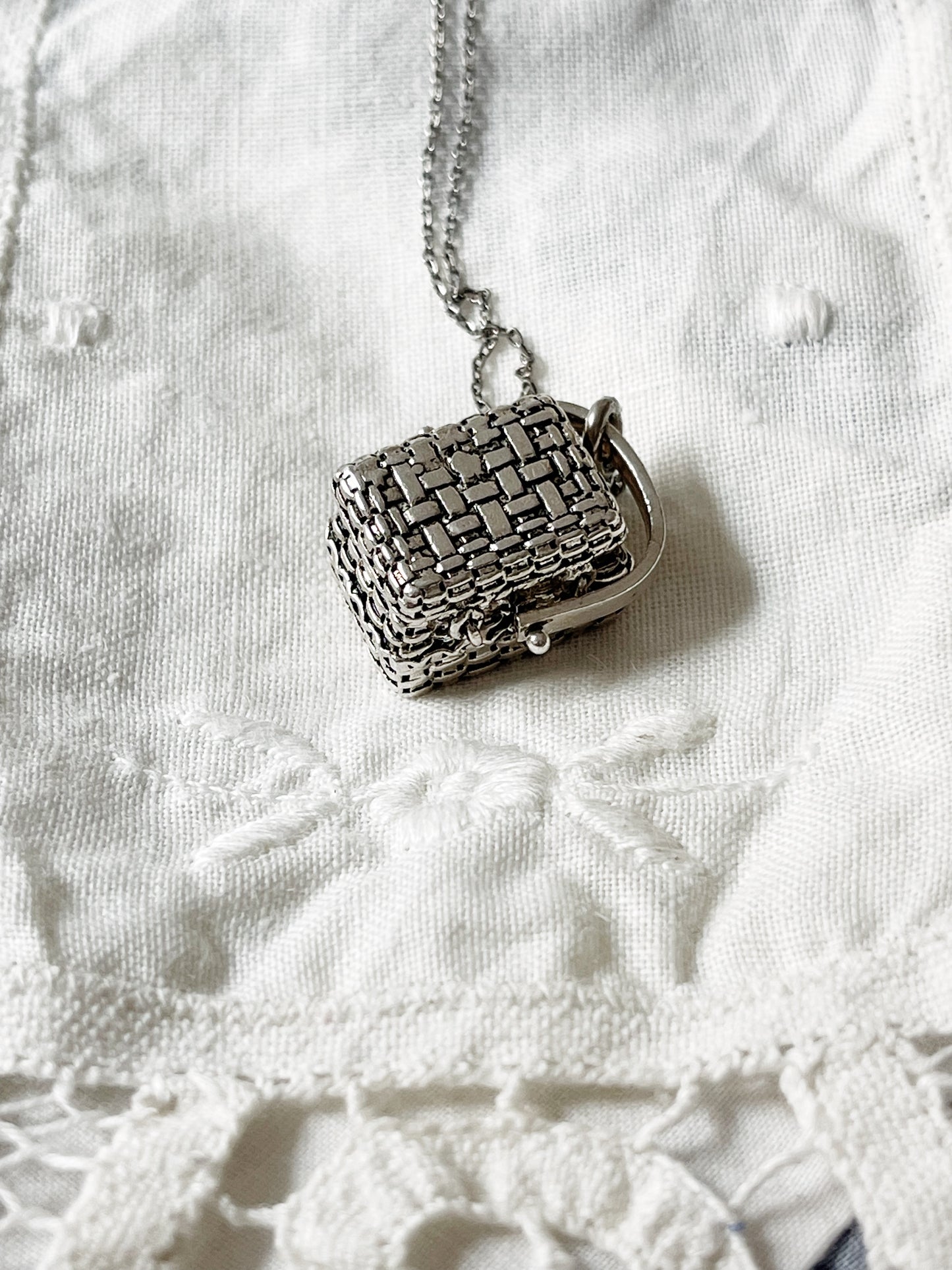 Vintage Silver 925 Basket Charm Pendant