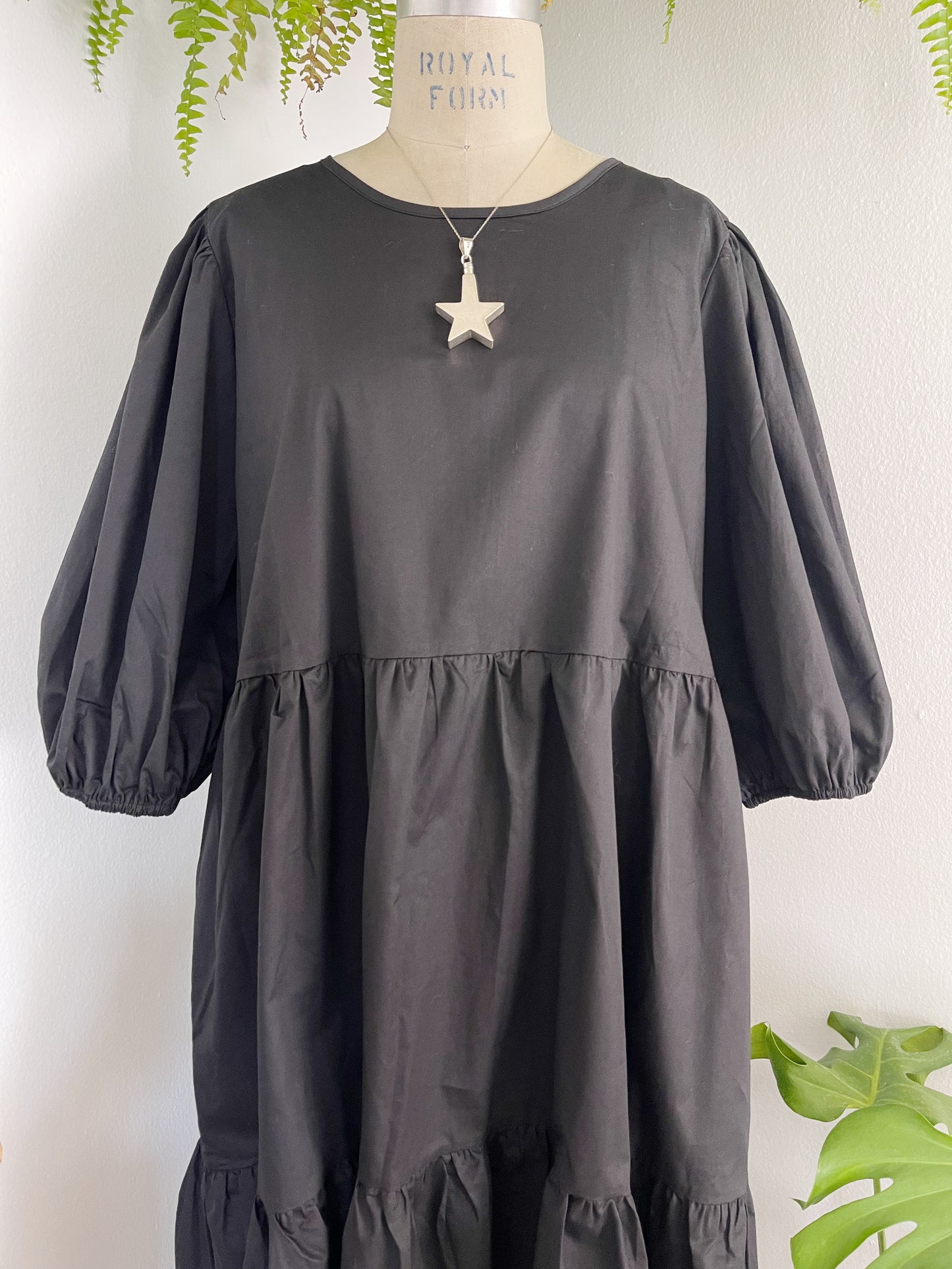 Cocoon Silhouette Black Cotton Dress.