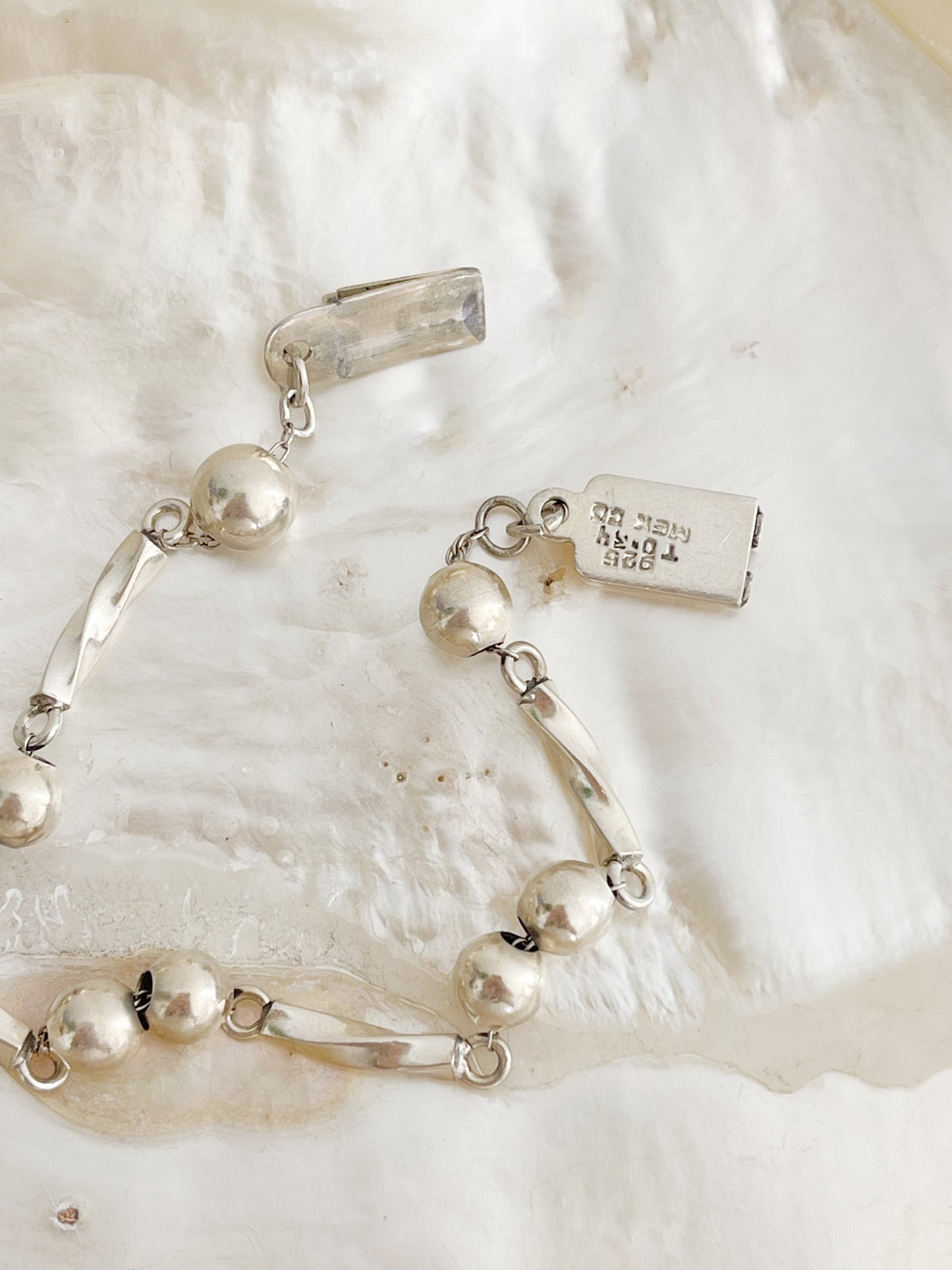 Vintage Bar and Ball Beads Silver Bracelet.