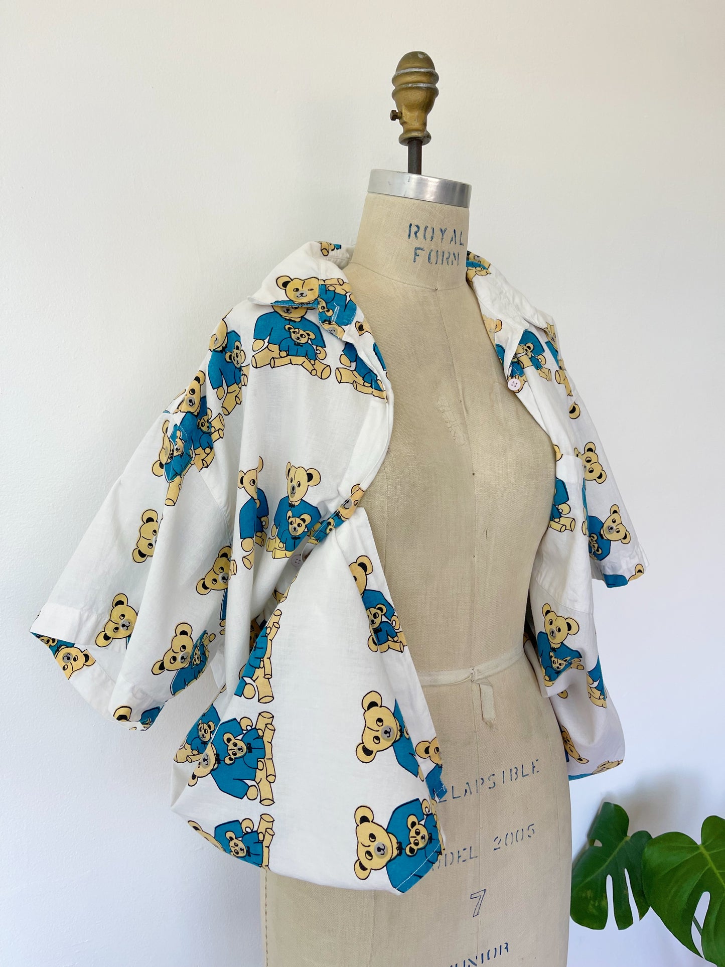 Vintage Bear Printed Unique Long Shirt (Blue)