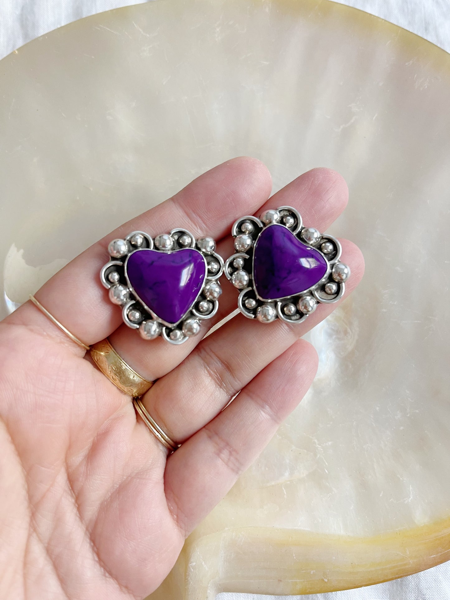 Vintage Purple Jasper Heart Earrings