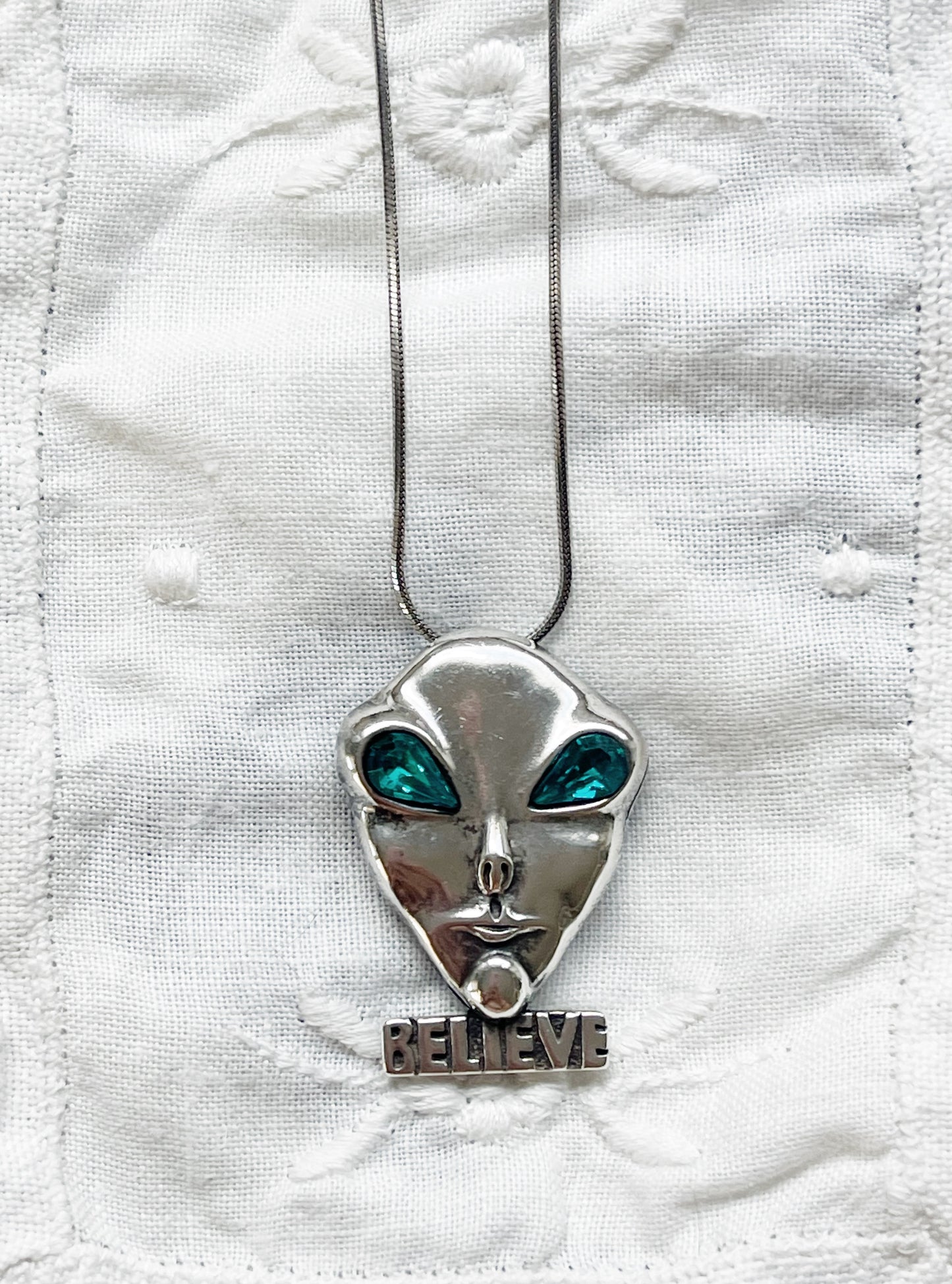 1990s Alien Silver Pin and Necklace