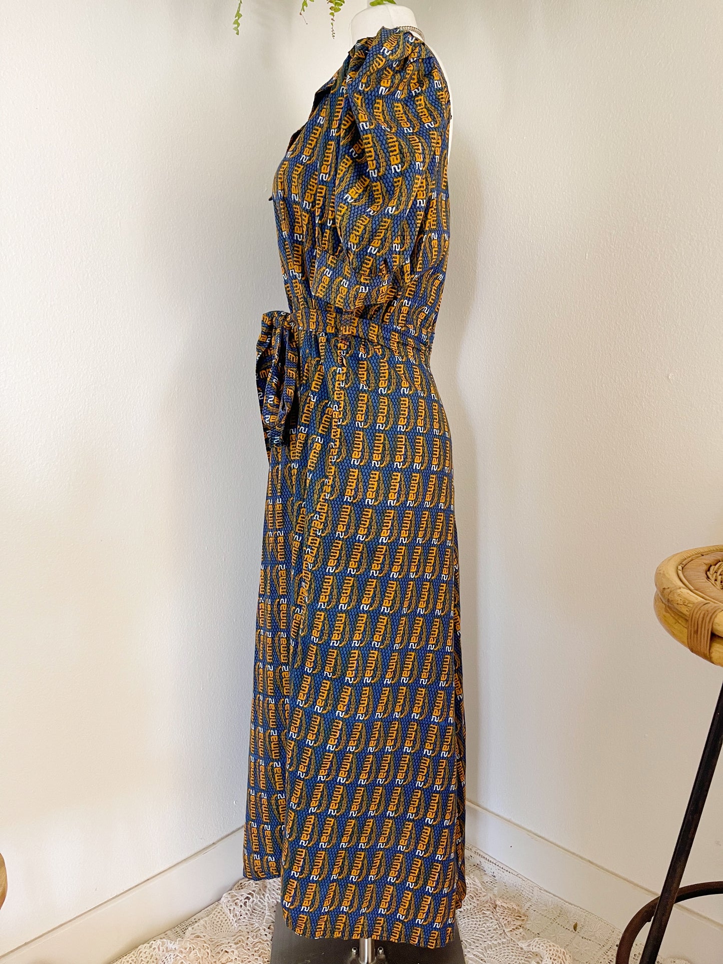 1970’s Puff Sleeve Long Batik Dress.