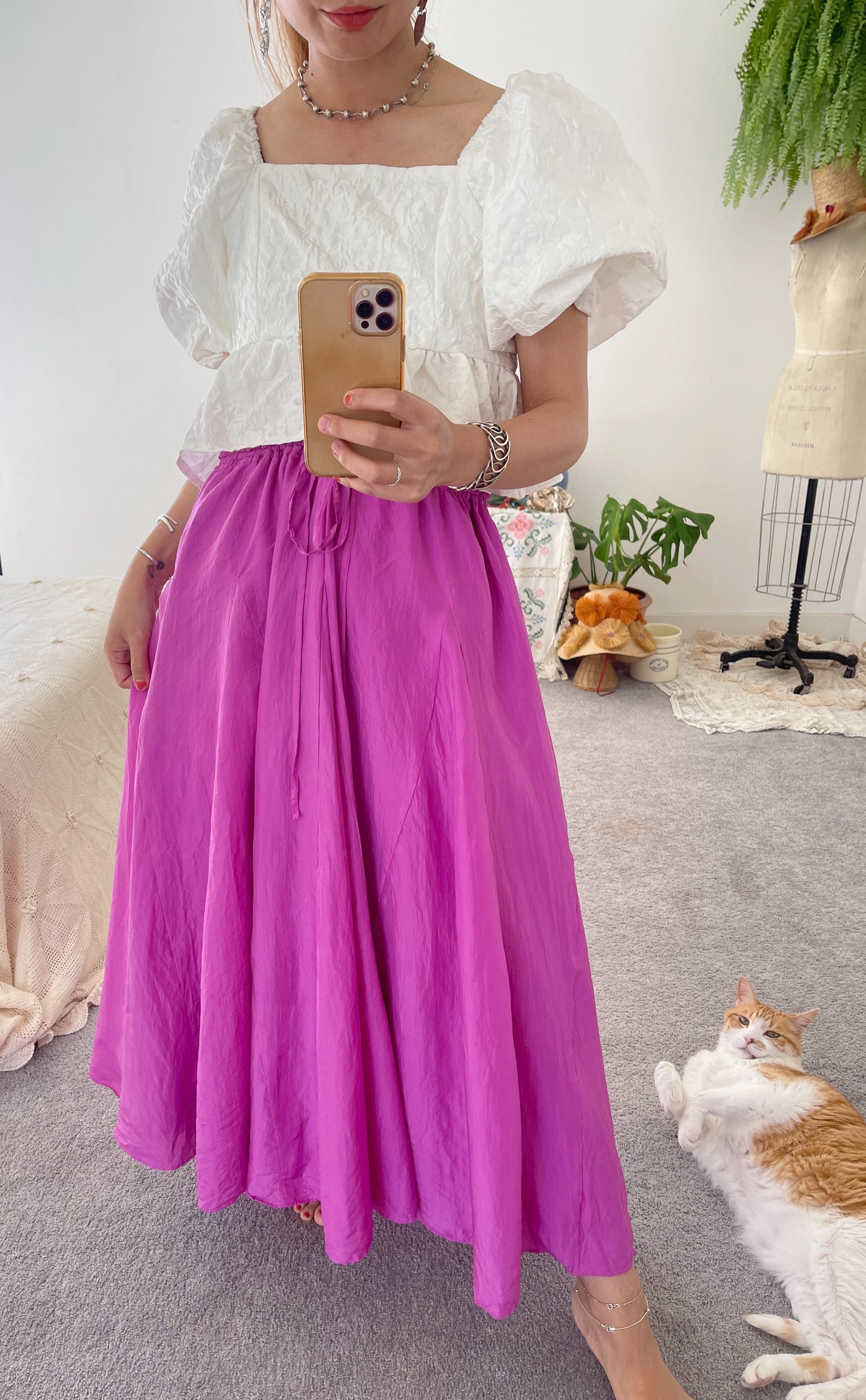 So Cute ! Silk Purple Long Skirt.