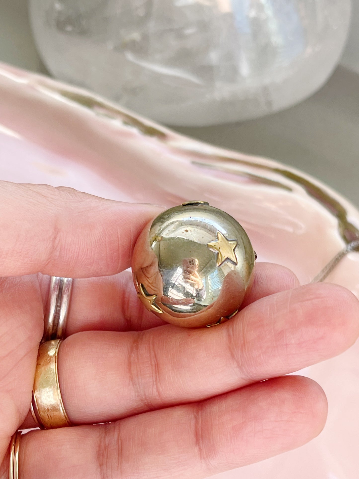 Vintage Moon and Star Melody Ball Silver Necklace