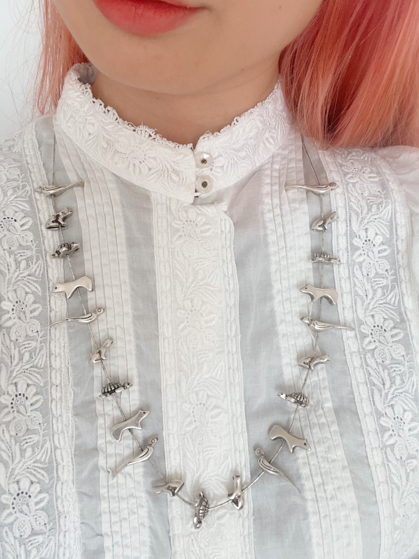 Vintage Heavy Silver Zuni Silver Animal Fetishes Necklace.