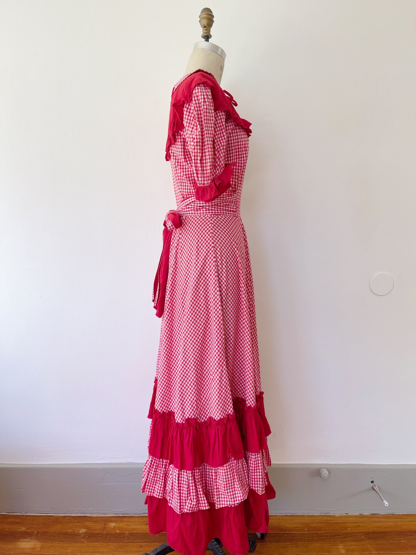 1950s Red Gingham Checked Long Dress