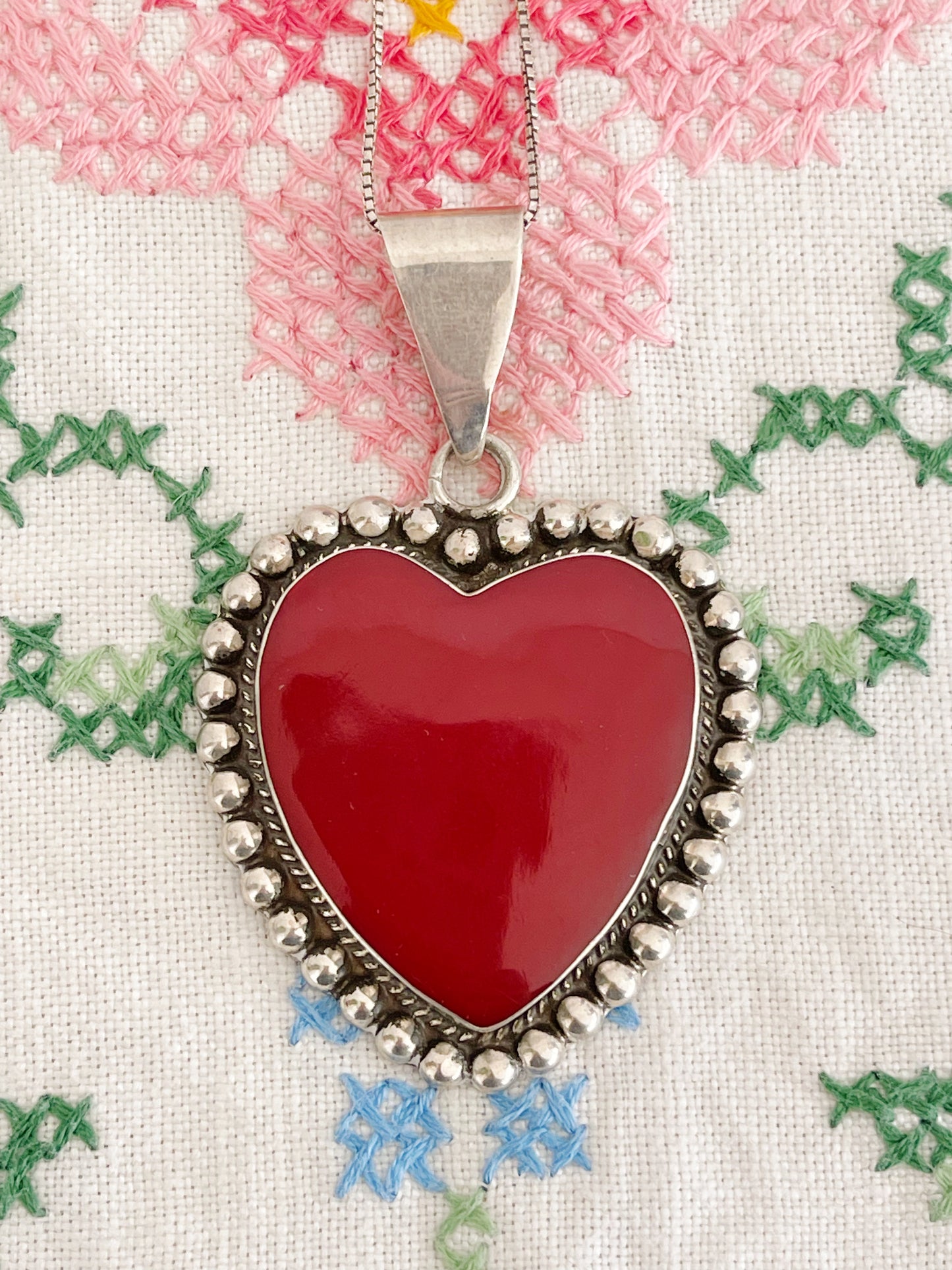 Vintage Red Jasper Huge Heart Necklace.