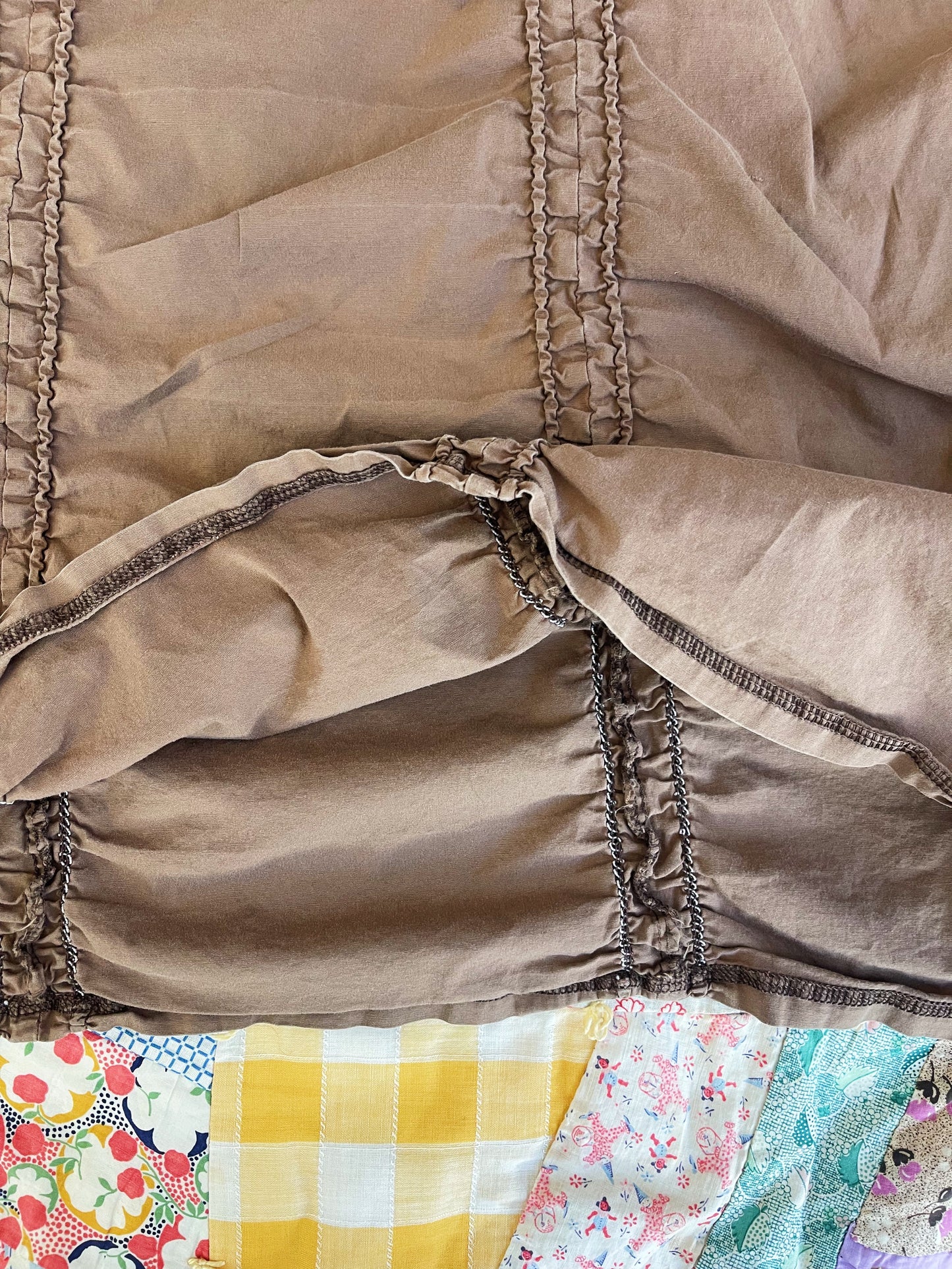 Brown Shirring Long Skirt
