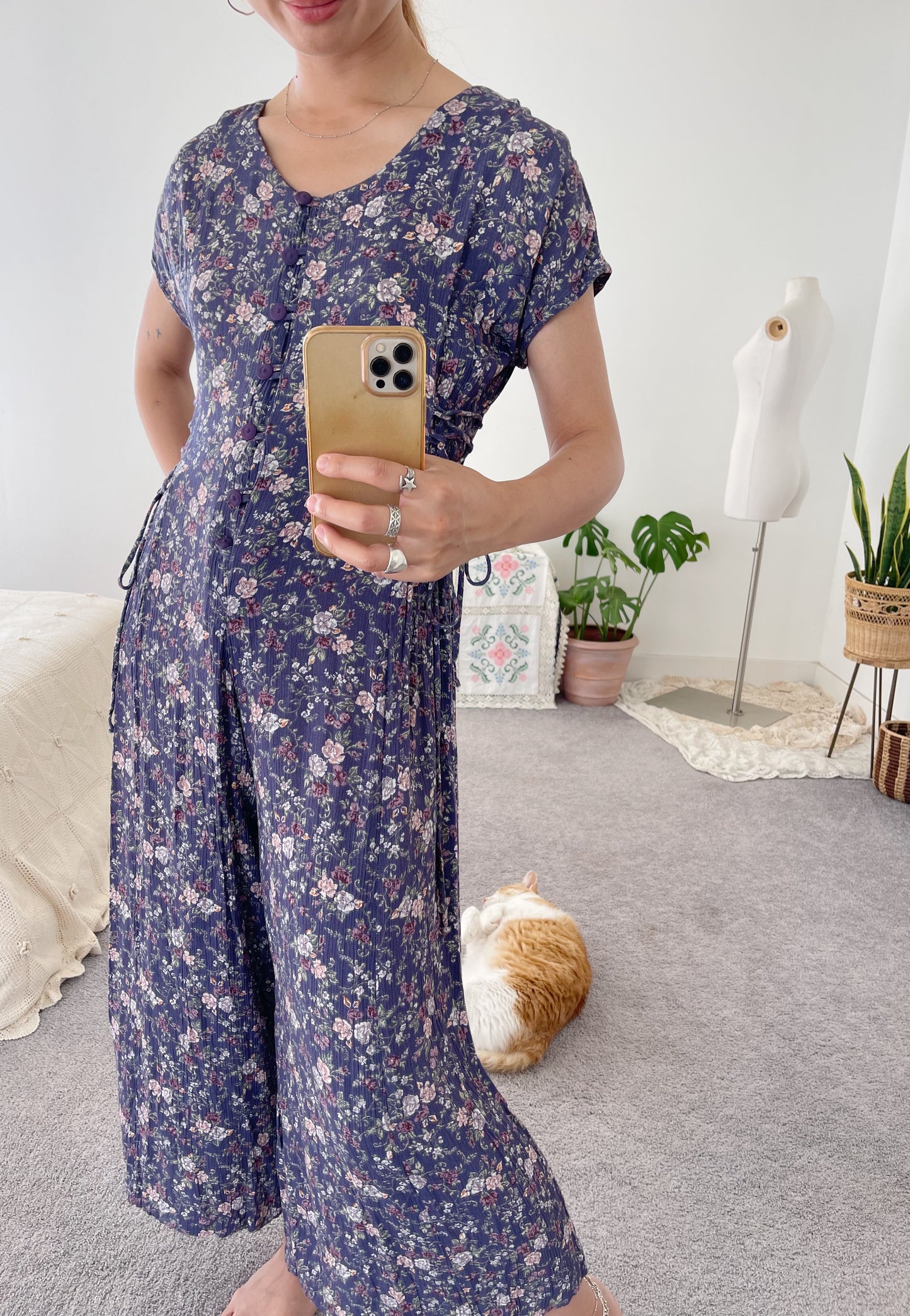 1990’s Flowered Rayon Jumpsuit.