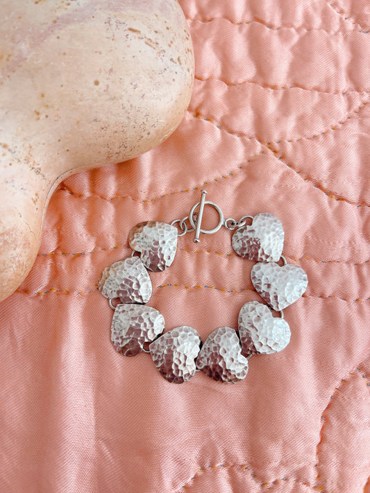 Vintage Hammered Silver Heart Bracelet
