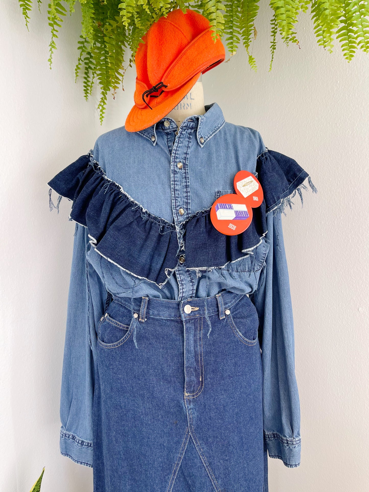 Denim Over Shirt with Frill.