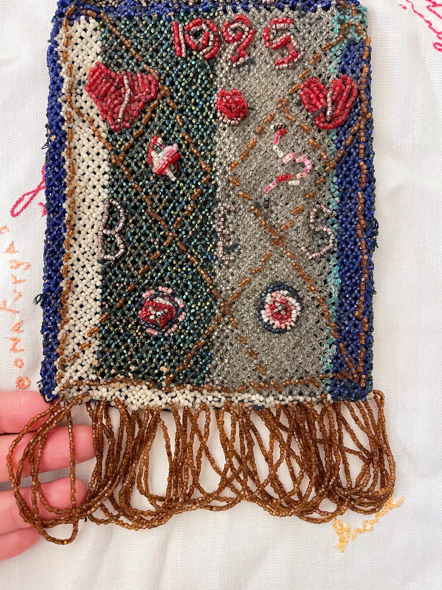 Antique 1925 Handmade Beaded Handle Bag