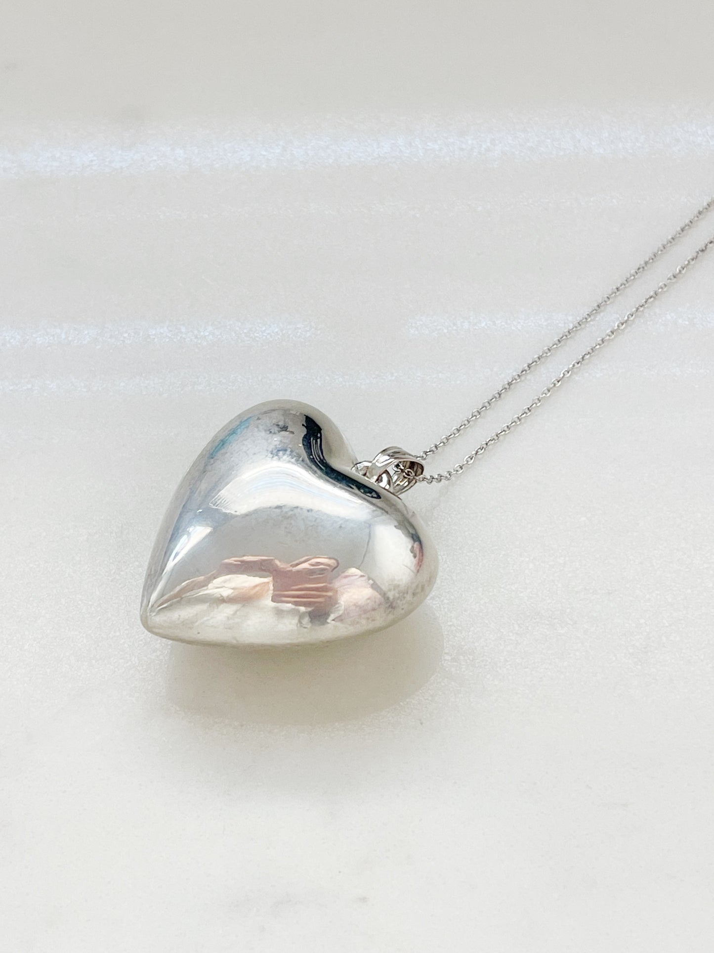 Vintage Large Puffy Heart Charm Necklace