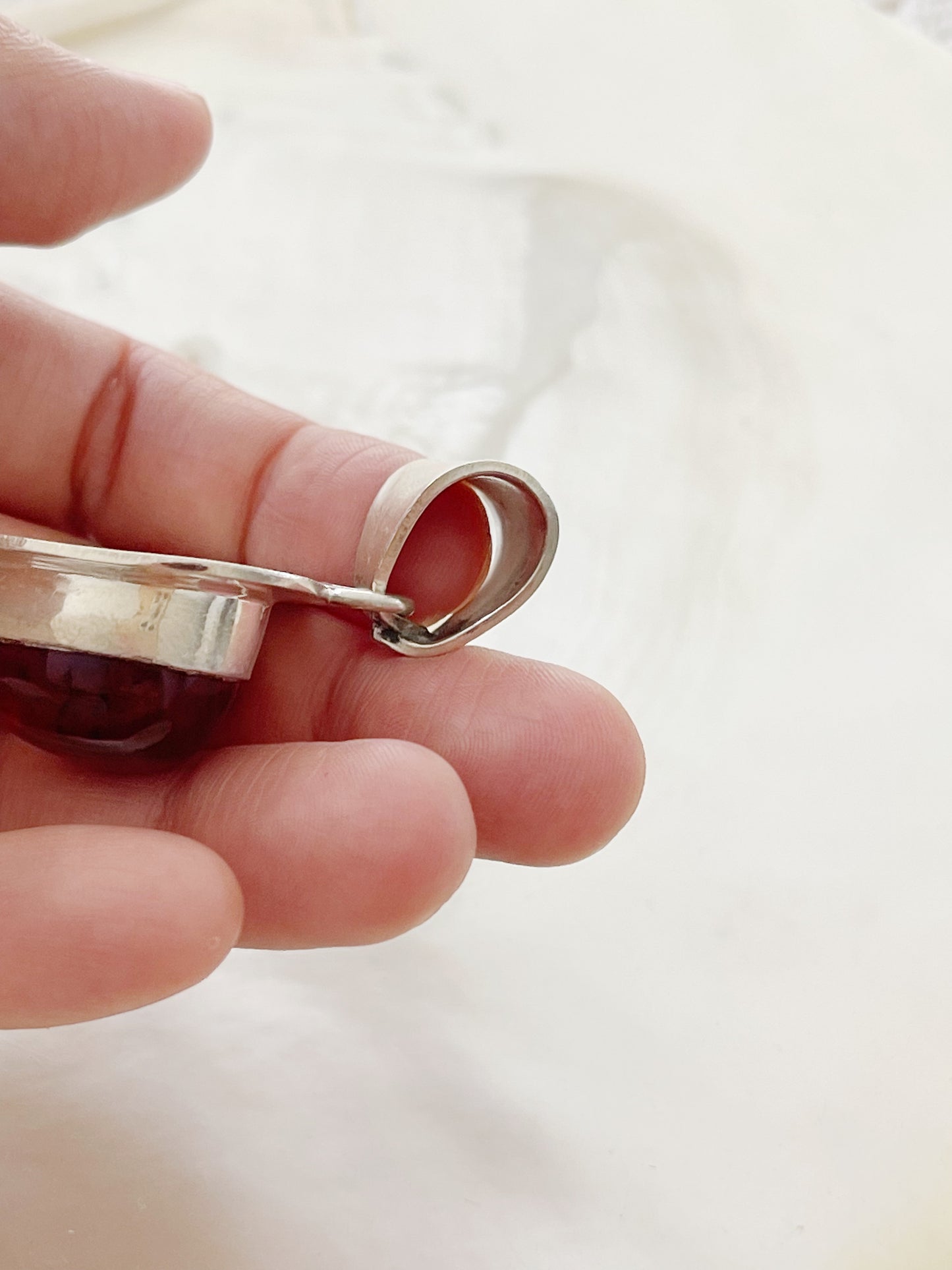 Vintage Amber Heart Silver Pendant Top.