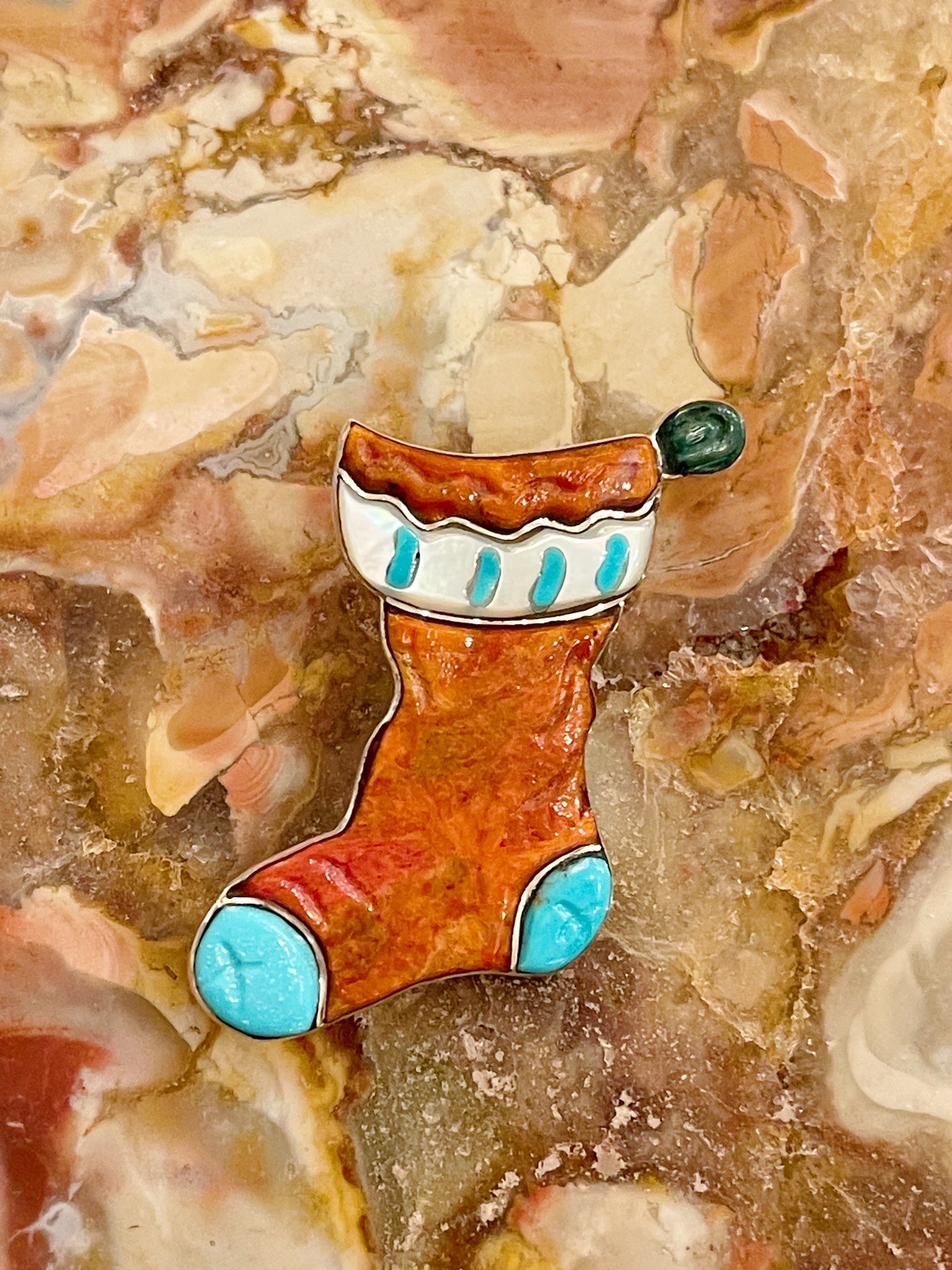 Christmas Stocking Brooch and Necklace Top