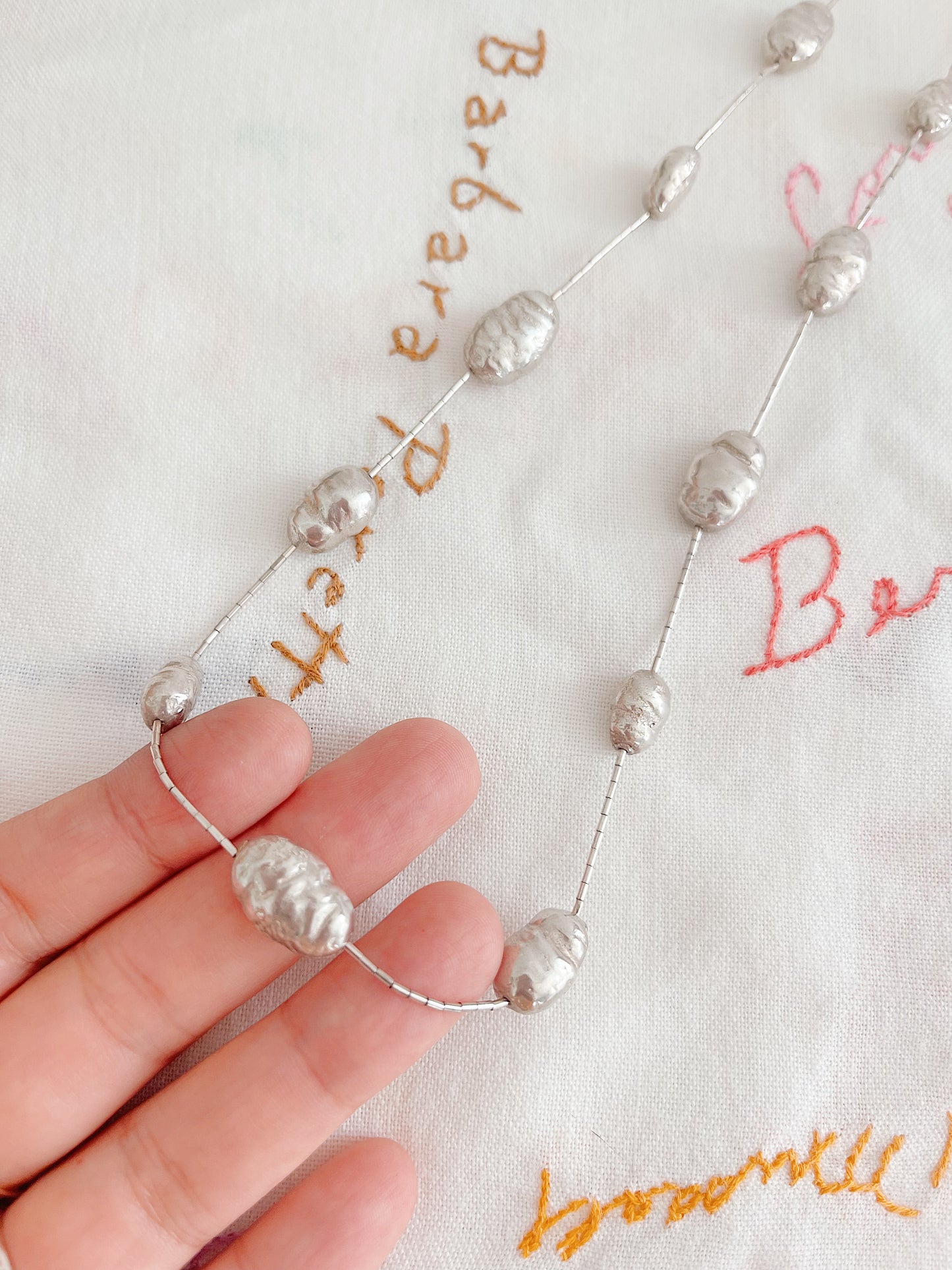 Silver Nugget and Beaded Necklace