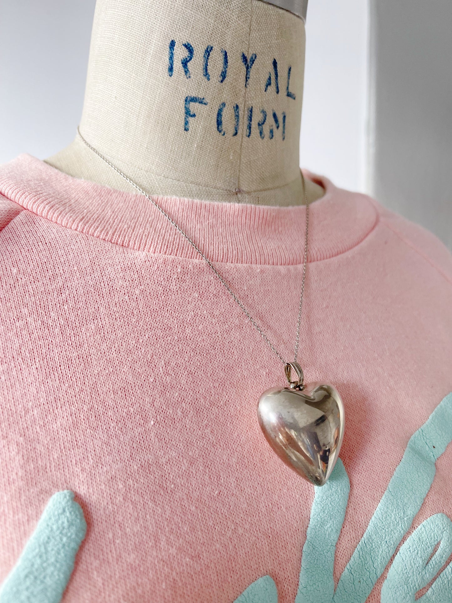 Vintage Large Puffy Heart Charm Necklace