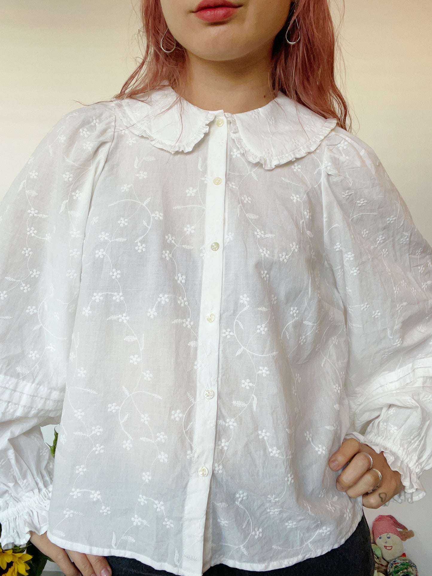 Frilled Collar Cotton Blouse