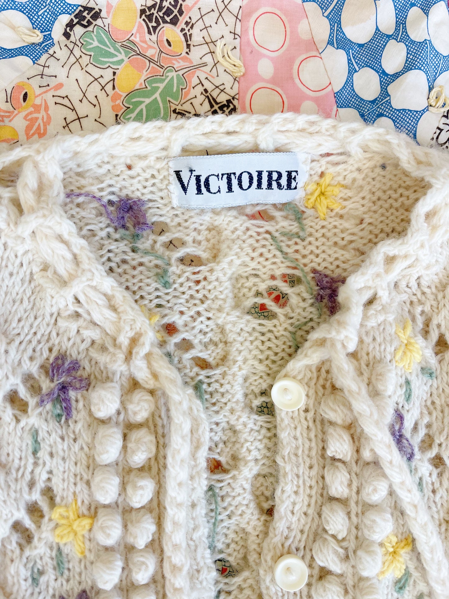 1970s Pom Pom Flower Knit Cardigan