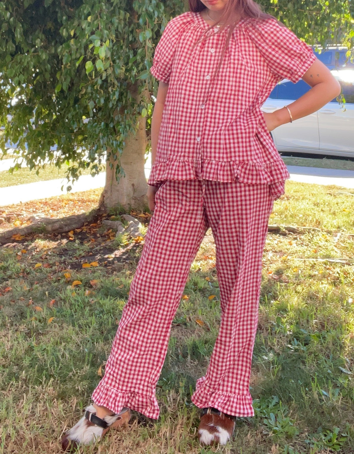 Red Color Gingham Checked Setup