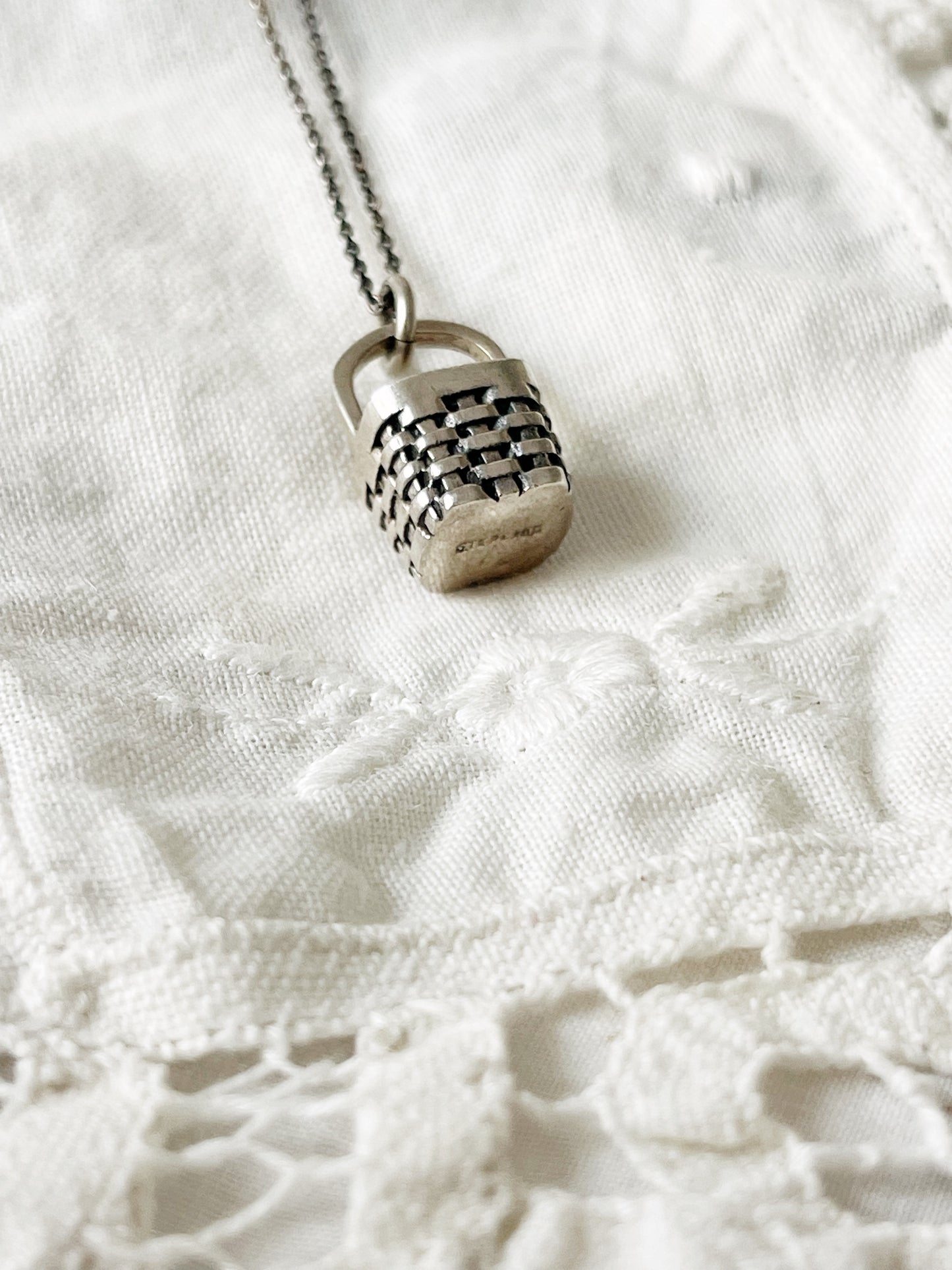 Vintage Sterling Silver Basket Charm Pendant