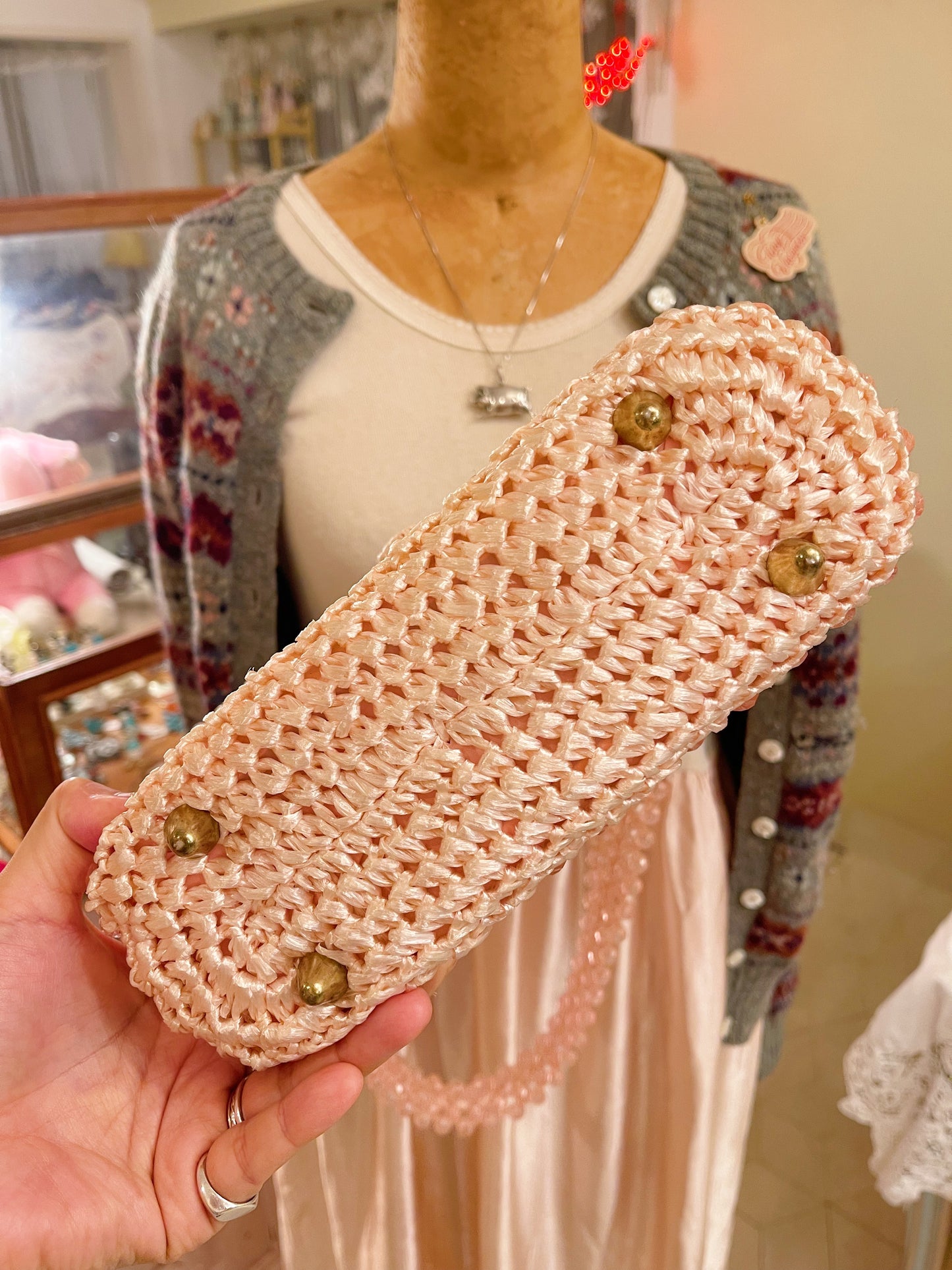 1960s Vintage Pink Beaded Shoulder Bag