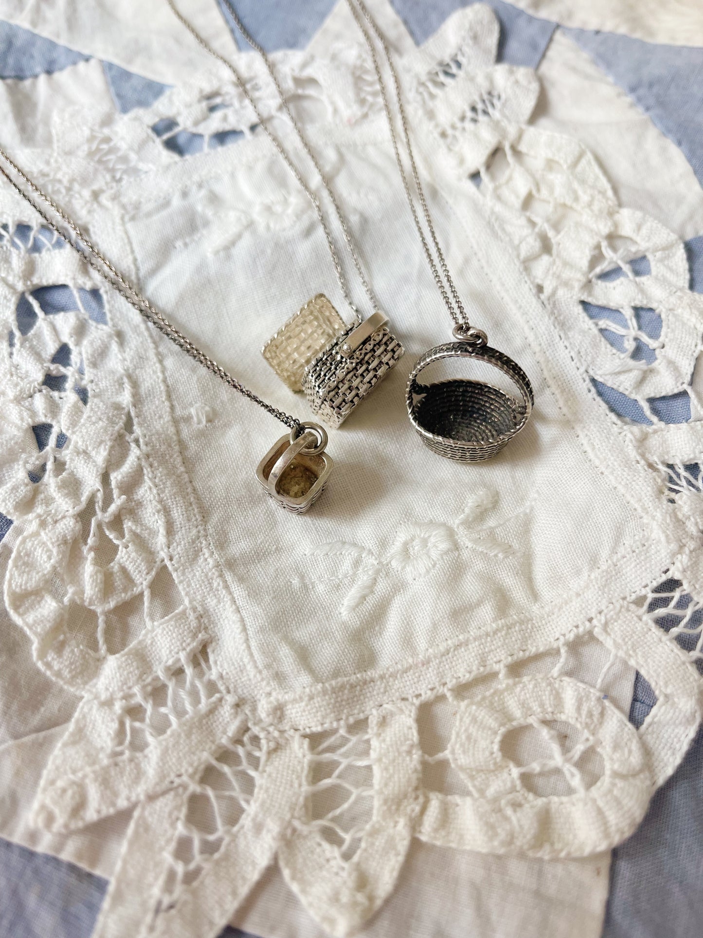 Vintage Sterling Silver Basket Charm Pendant